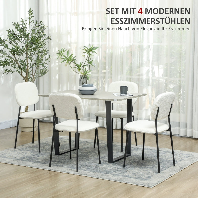 Esszimmerstühle 4er-Set, gepolstert mit Stahlbeinen, weißer Samt