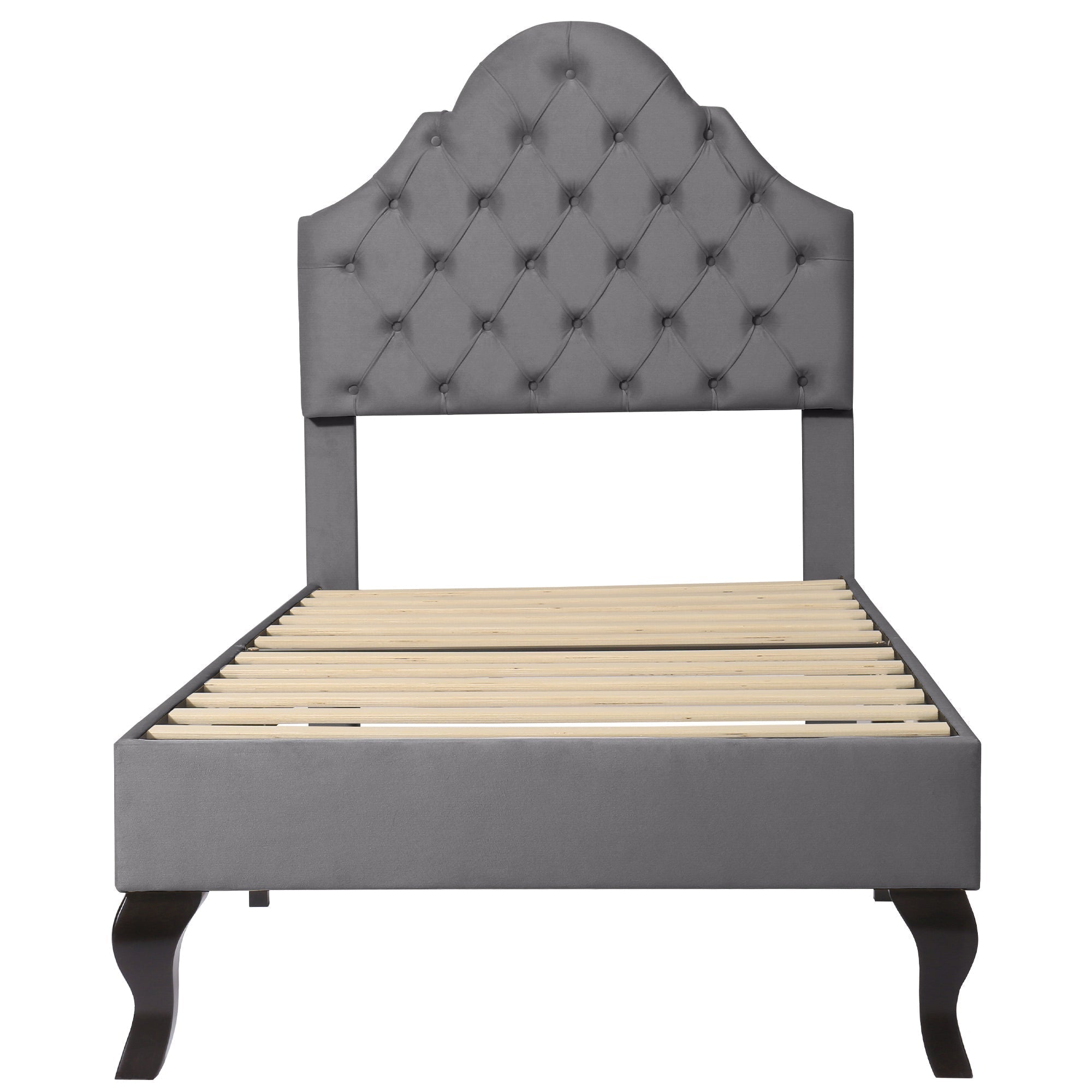 Upholstered Bed 90x200cm Adjustable Headboard Slatted Base - Velvet Grey