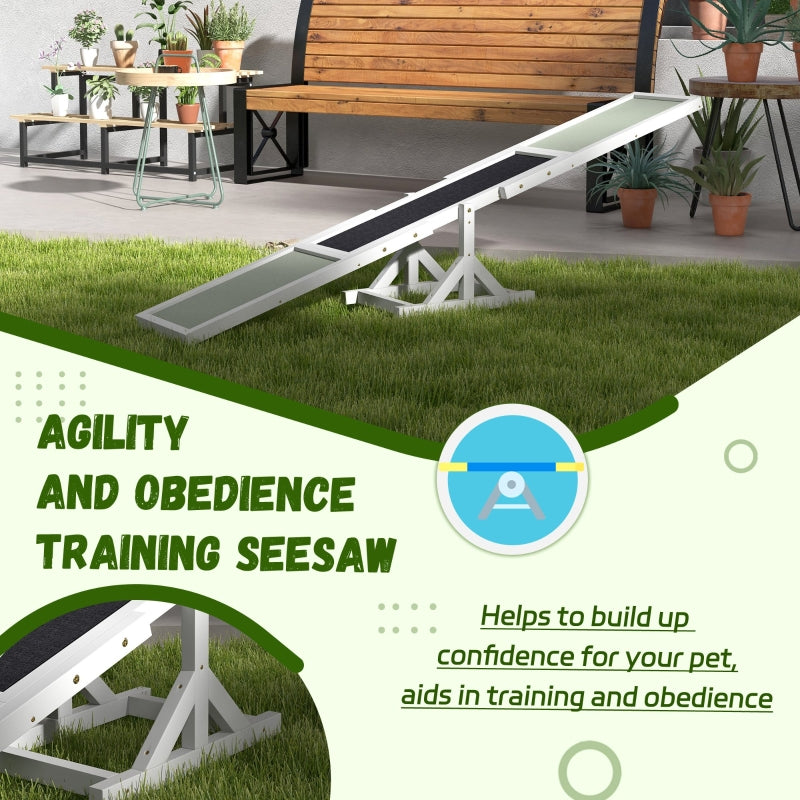 Wooden Pet Seesaw, Agility Equipment Anti-Slip Surface - White