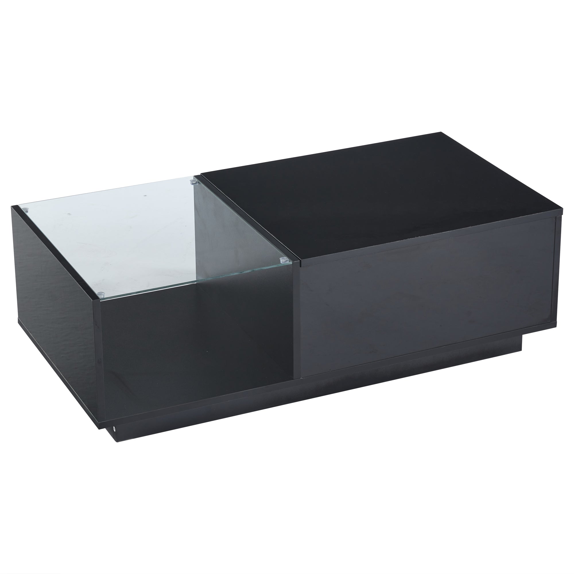 LED Coffee Table, Height-Adjustable with Hidden Storage and Shelf, High-Gloss