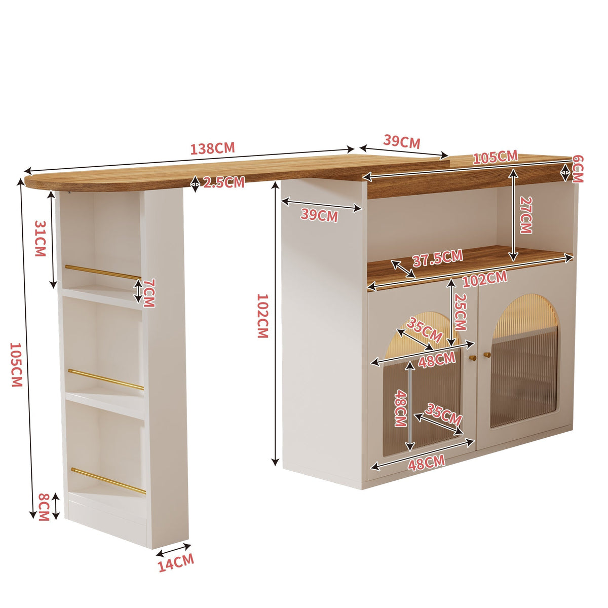 Modern Extendable Bar Table Rotatable Storage LED Bistro White