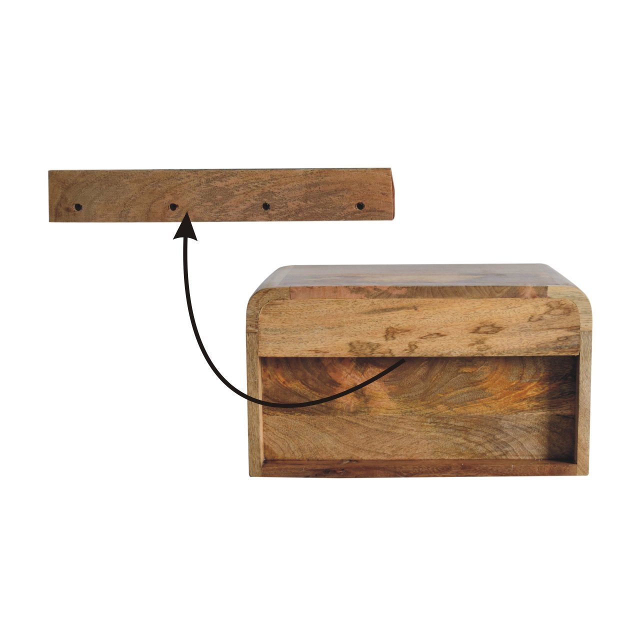 Solid Wood Chunky Floating Bedside, 1 Drawer & Open-Shelf, Oak-ish Brown