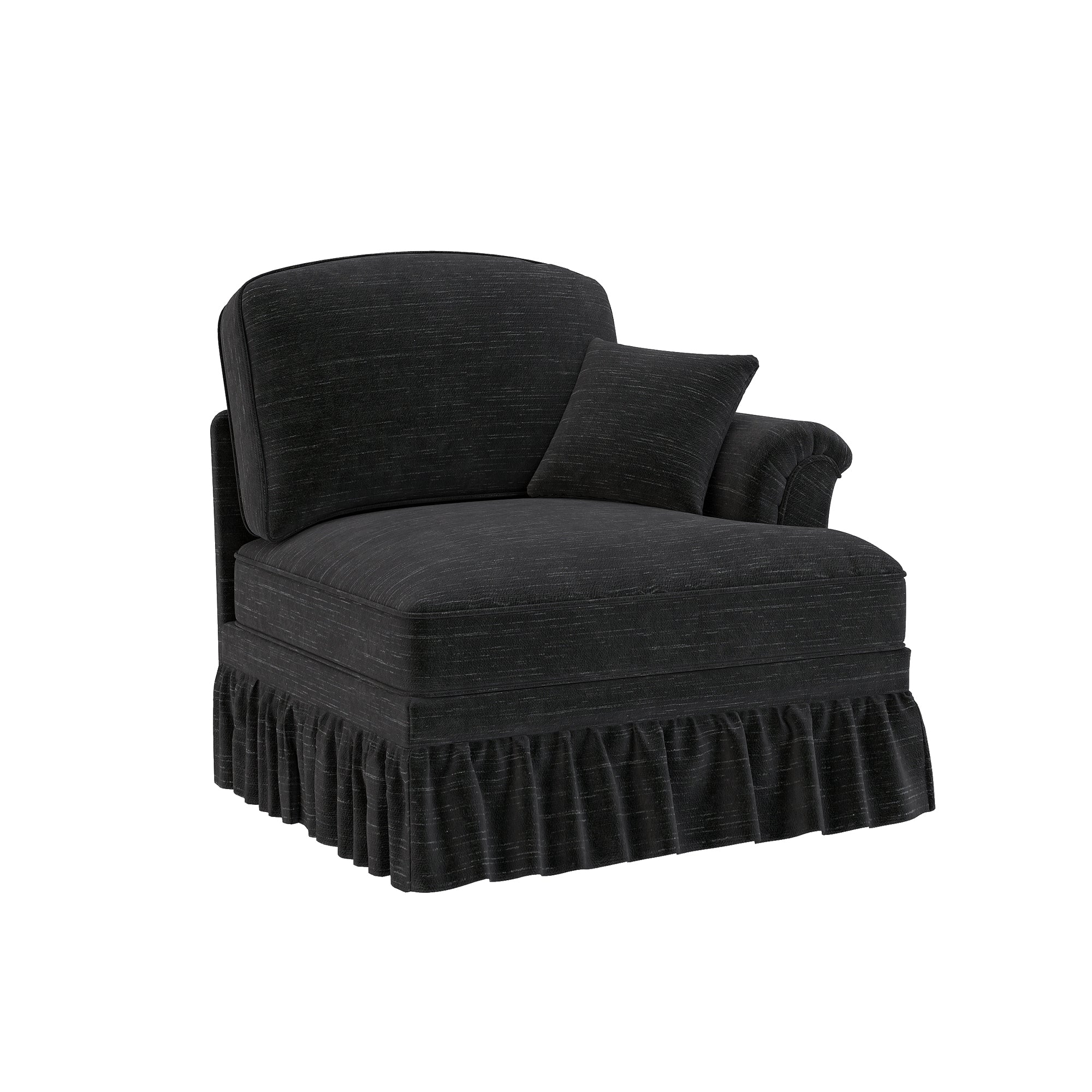 Windsor Sofa RSF with 1 Cushion and Removable Skirt, Black Chenille