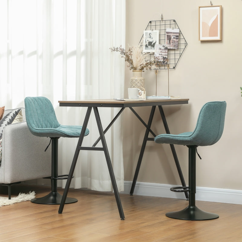 Set of Two Bar Stools Linen-Look Green