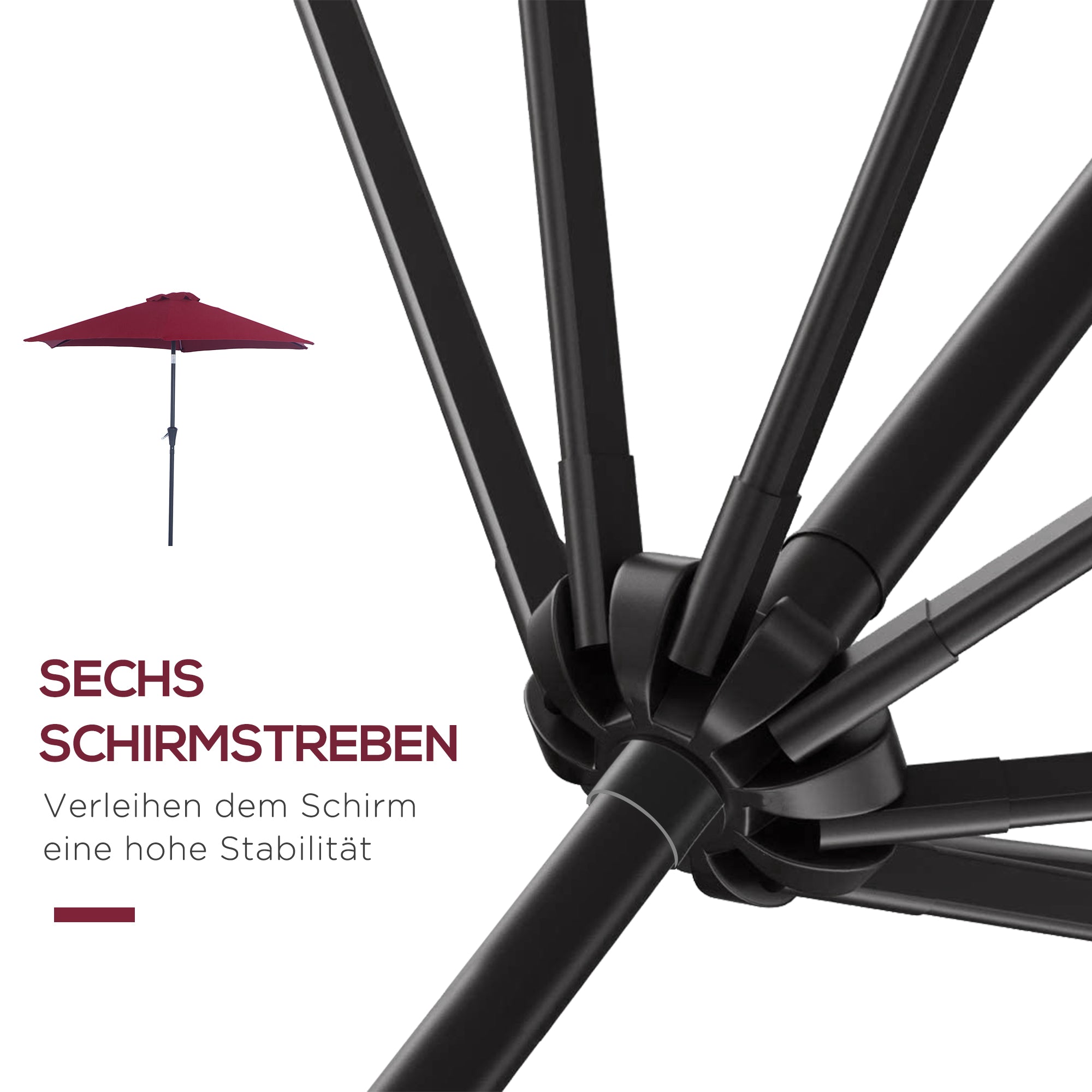 Folding Parasol Garden Umbrella 2.6m Aluminum Hand Crank, Red Polyester