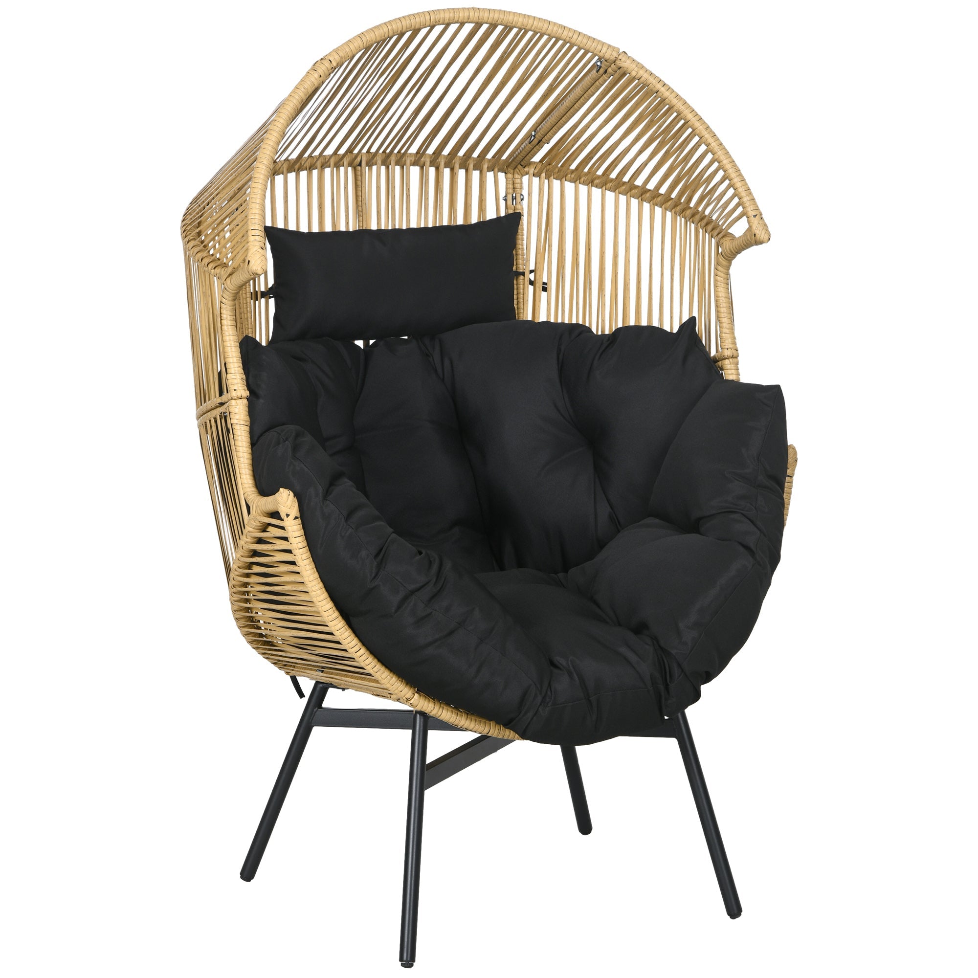 String Rattan Egg Chair with Padded Cushion, Sand/Black