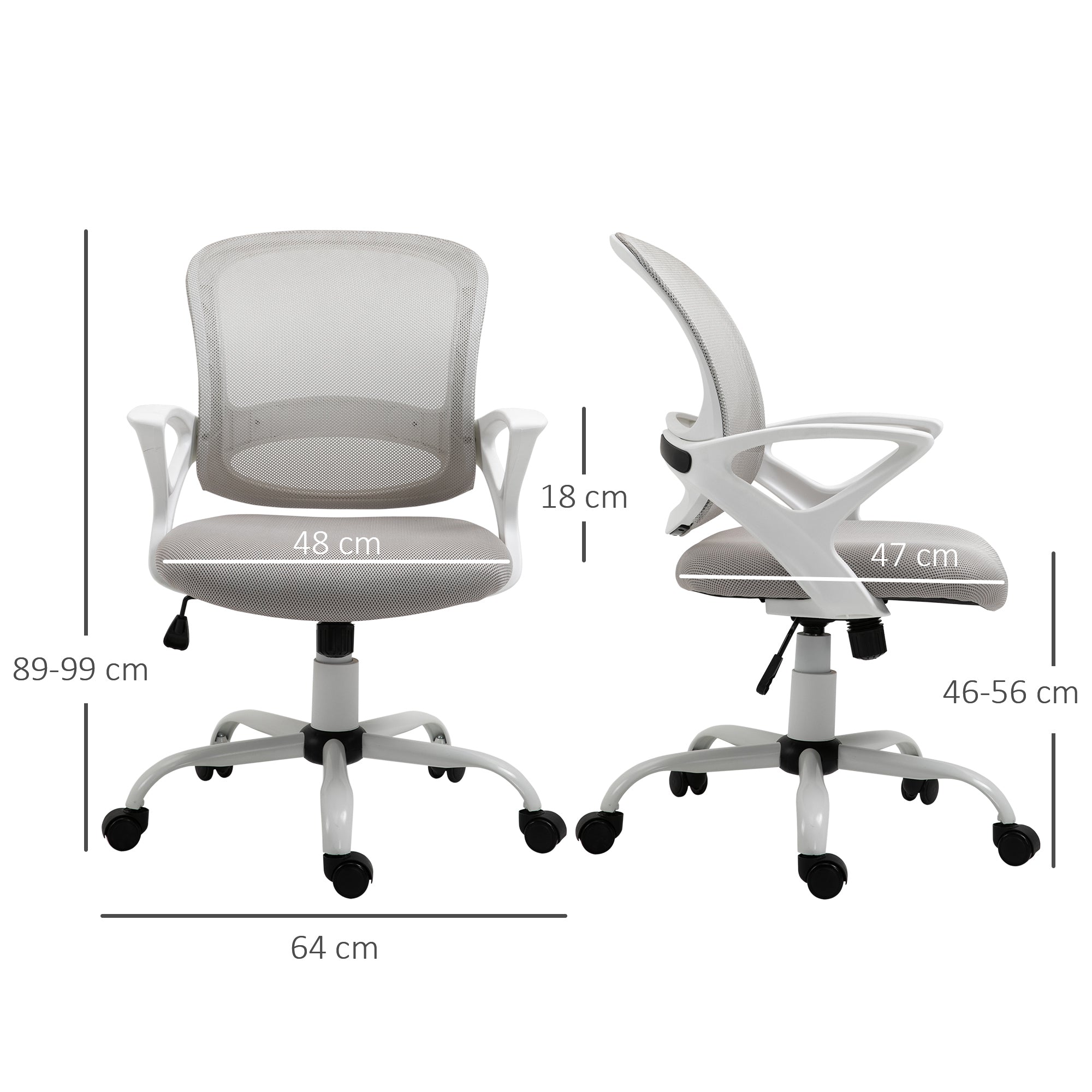Office Chair Swivel Desk with Lumbar Support Adjustable Height Mesh Grey