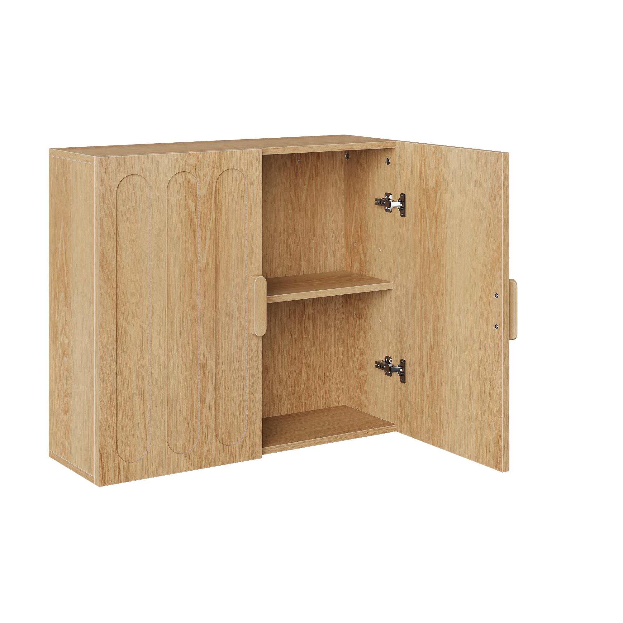 Wall-Mounted Bathroom Medicine Cabinet with Adjustable Shelves for Laundry and Kitchen, Oak Color