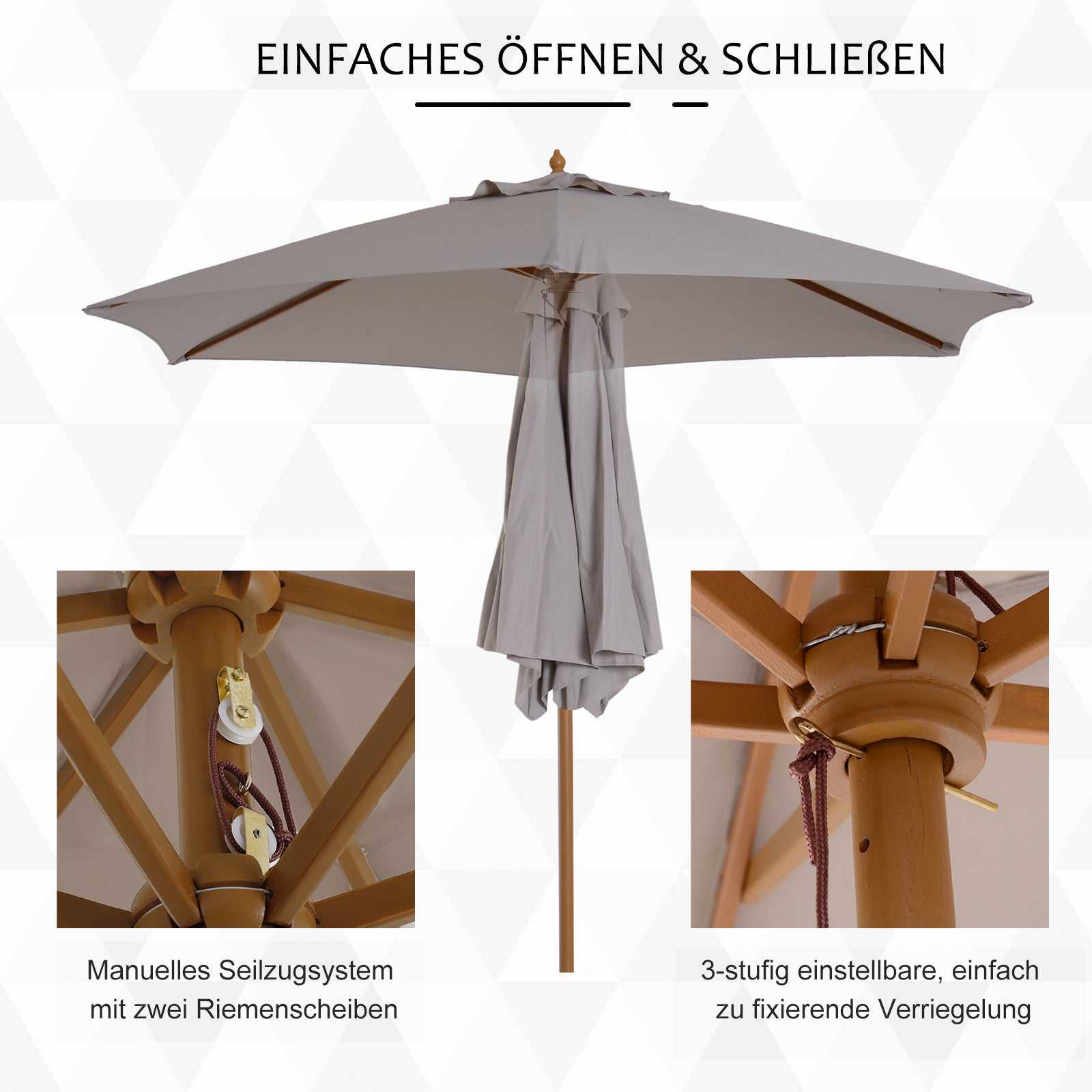 Parasol Garden Umbrella 3-Tier Sun Protection Bamboo Polyester, Grey