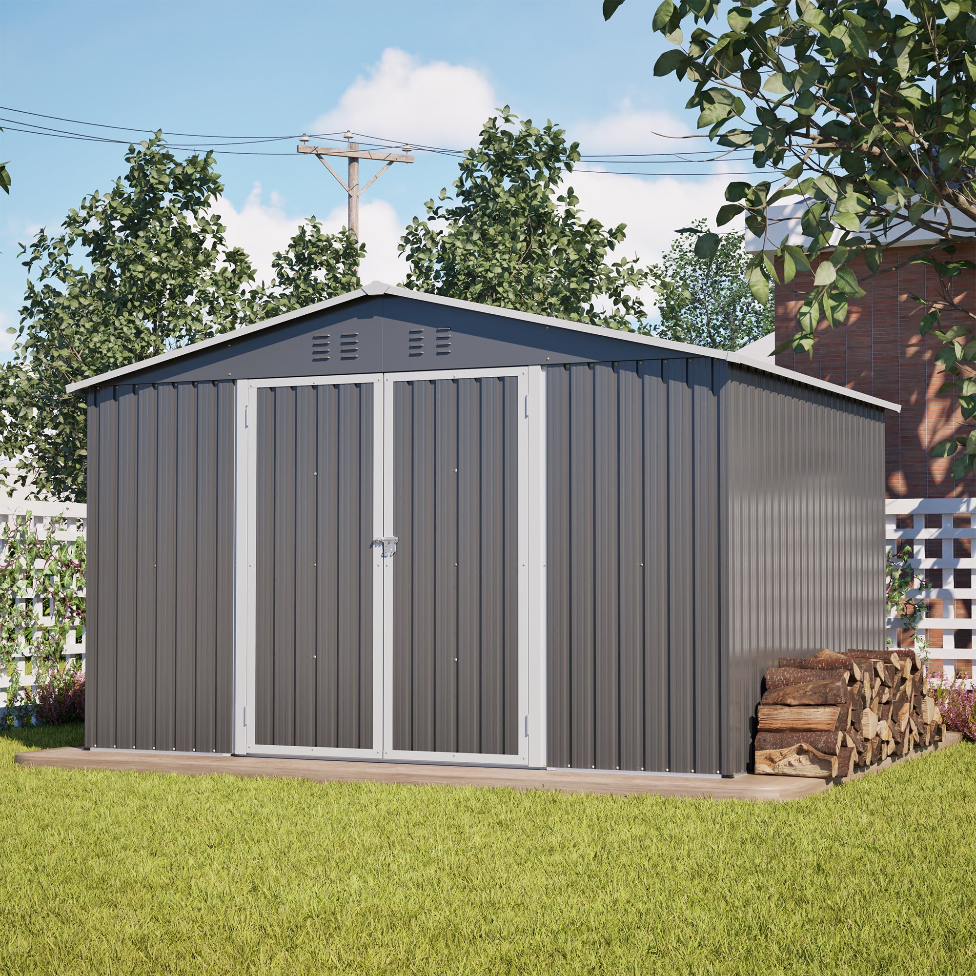 Metal Garden Shed with Pitched Roof, XXXL (300x252x191 cm), Grey Metal
