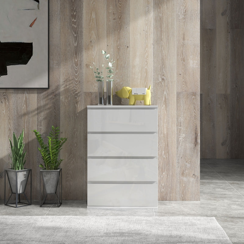 High Gloss Chest of Drawers, 4-Drawer Storage Cabinets Modern Dresser, White
