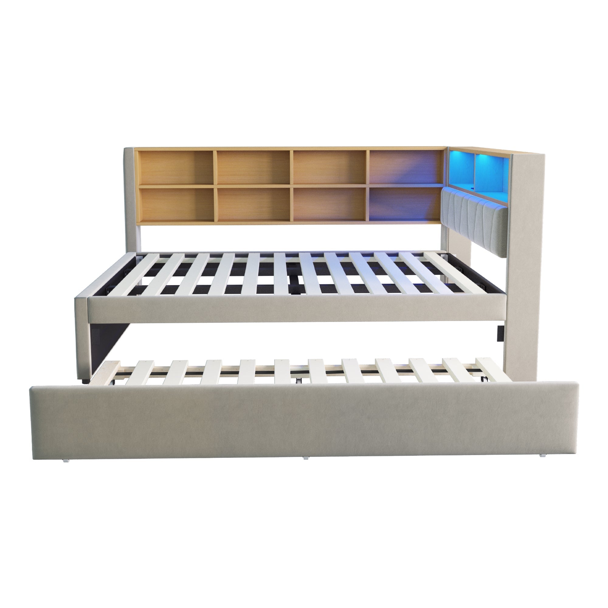 Solid Wood Sofa Bed with Pull-Out Bed, USB Ports & Storage, Grey