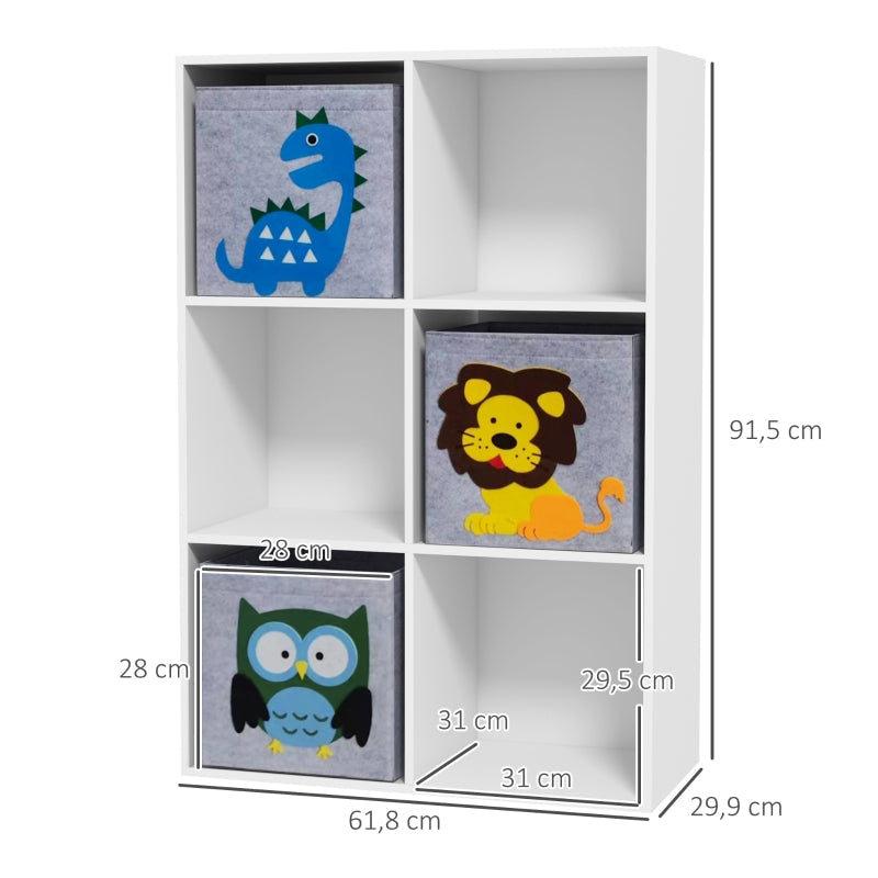 ZONEKIZ Children's Shelf Bookcase with 3 Storage Boxes, White + Gray