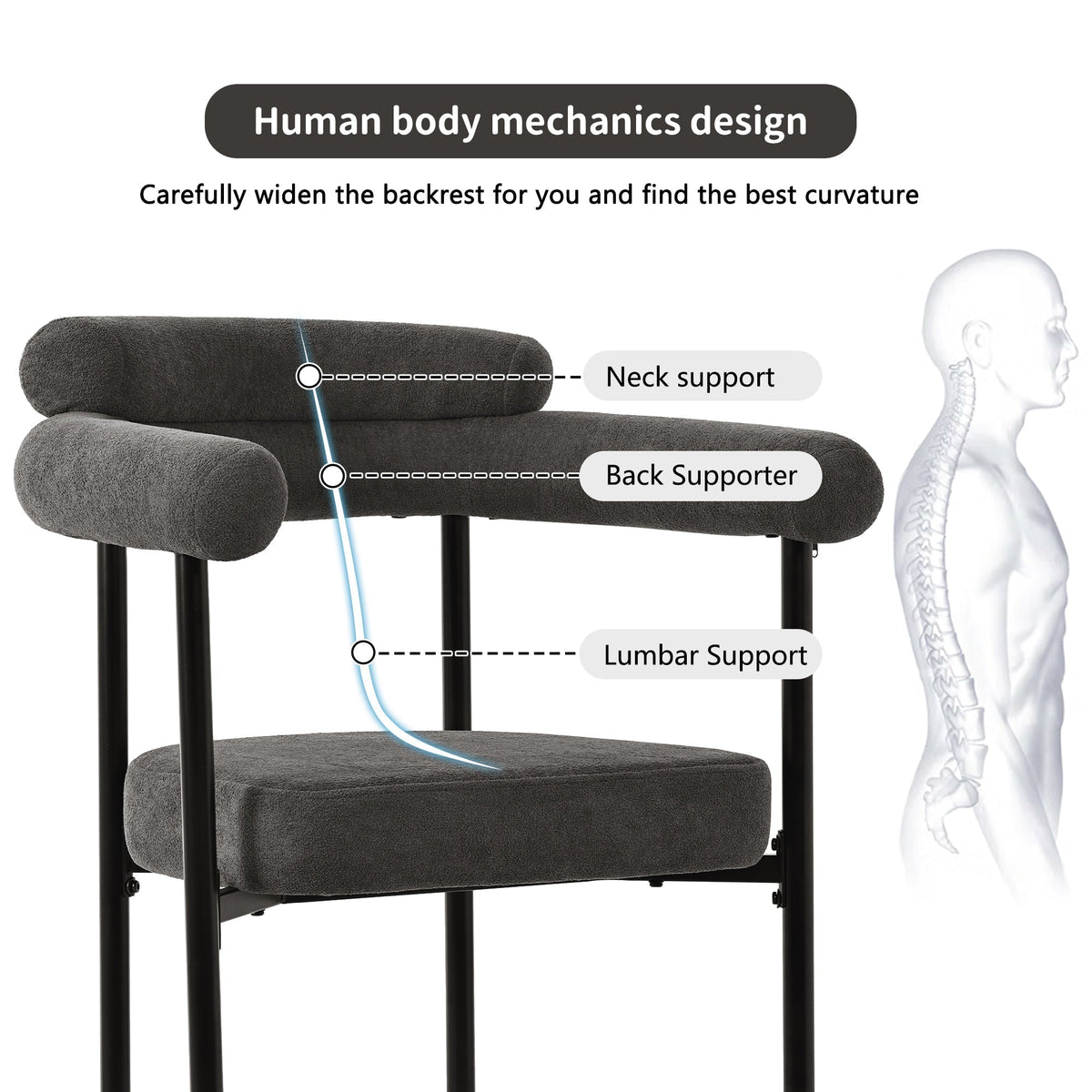 4 Dining Chairs Modern Simple Comfortable Ring Seats Dark Grey Suede