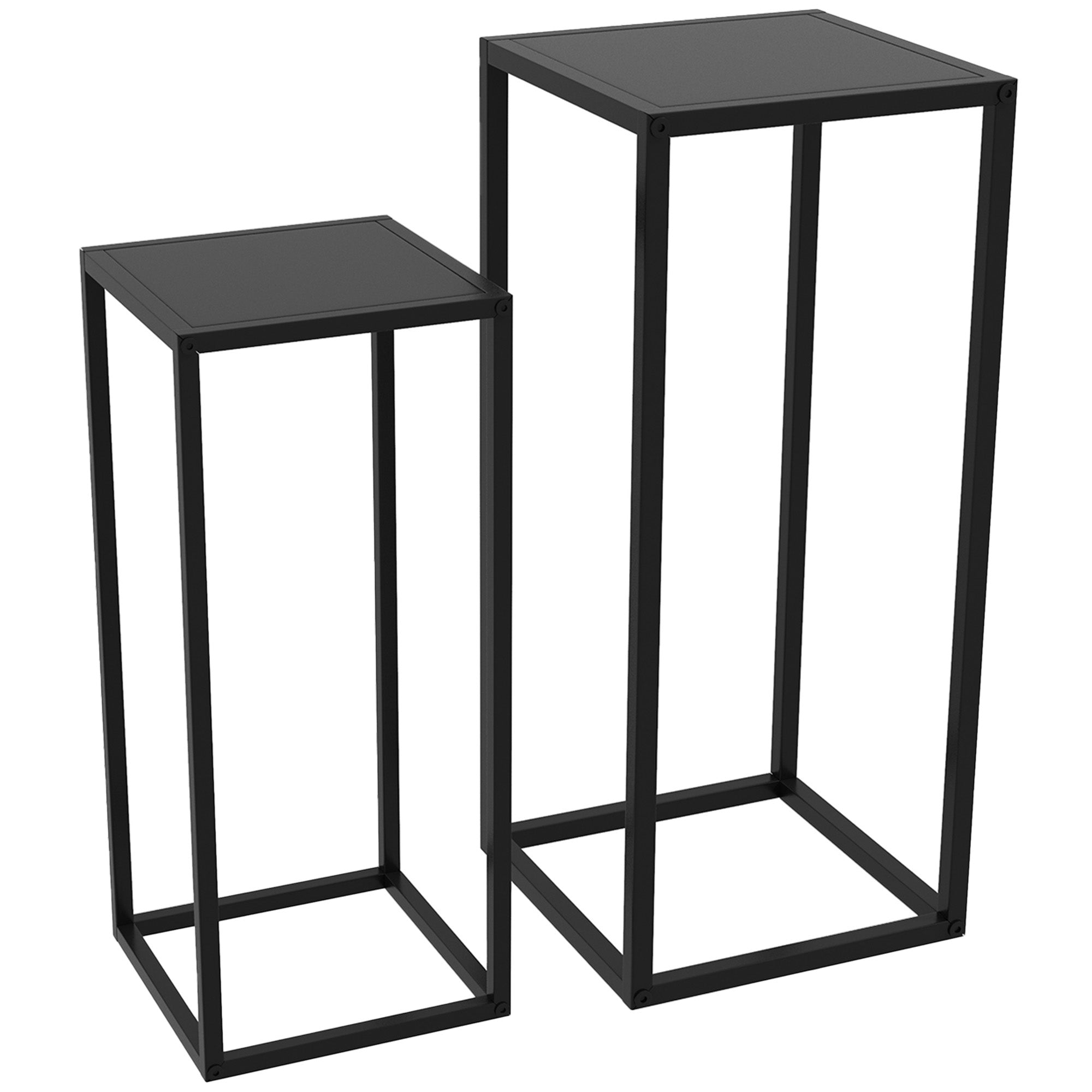 Plant Stands, 2-Piece Set Scandinavian Design Steel Legs, Black