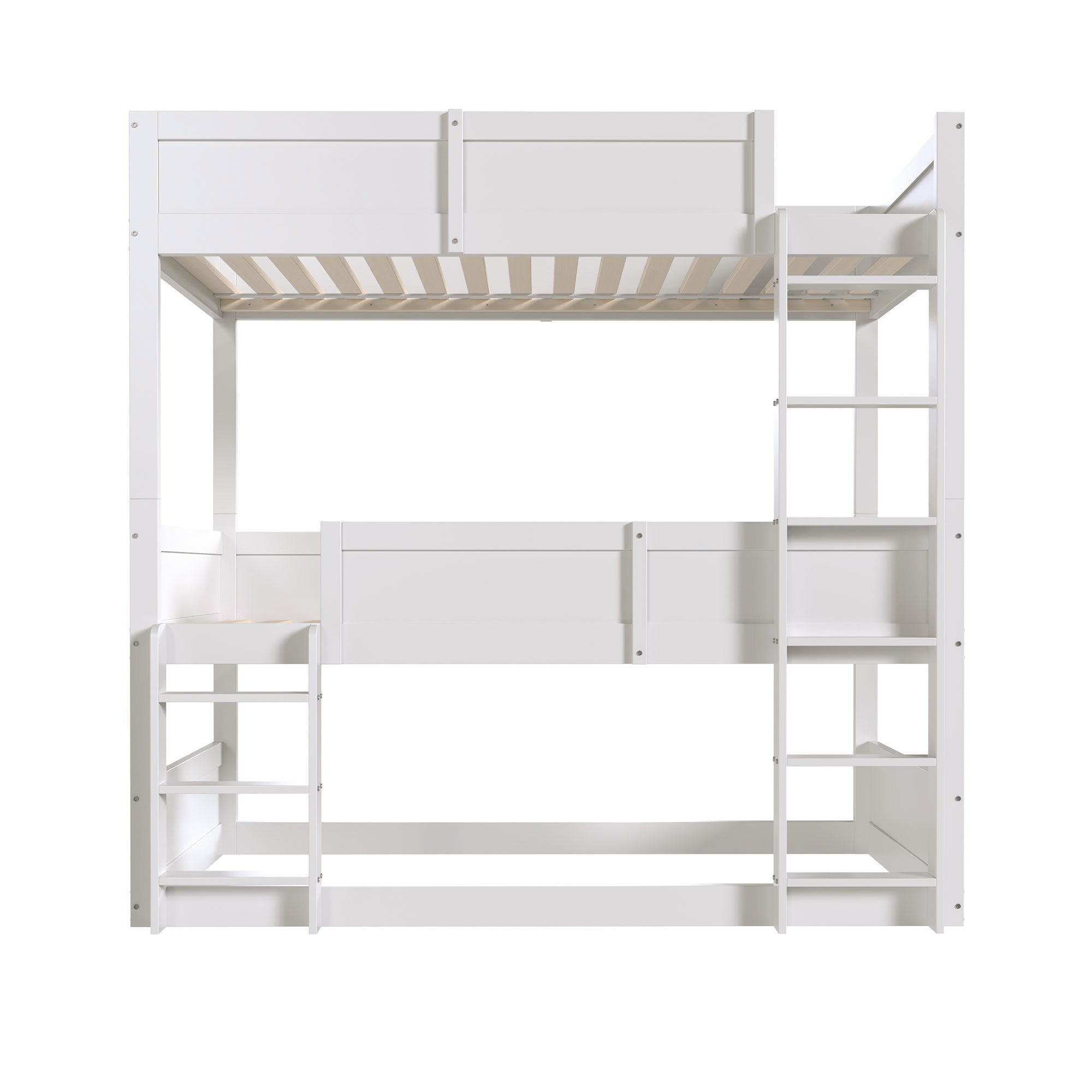 Triple Bed, Loft High Fence Design, Children's, Solid Wood, White