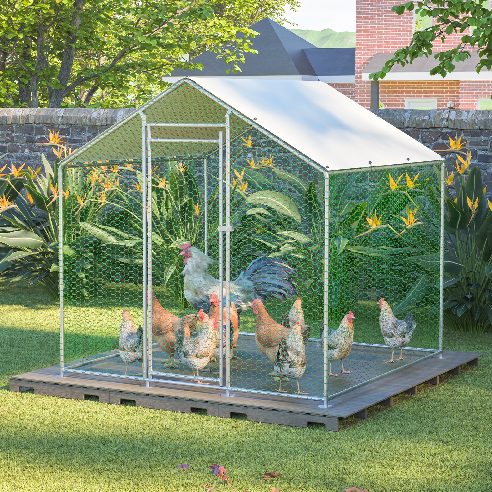 Free-range chicken coop 2x2x2m, safety lock, waterproof PE cloth, metal