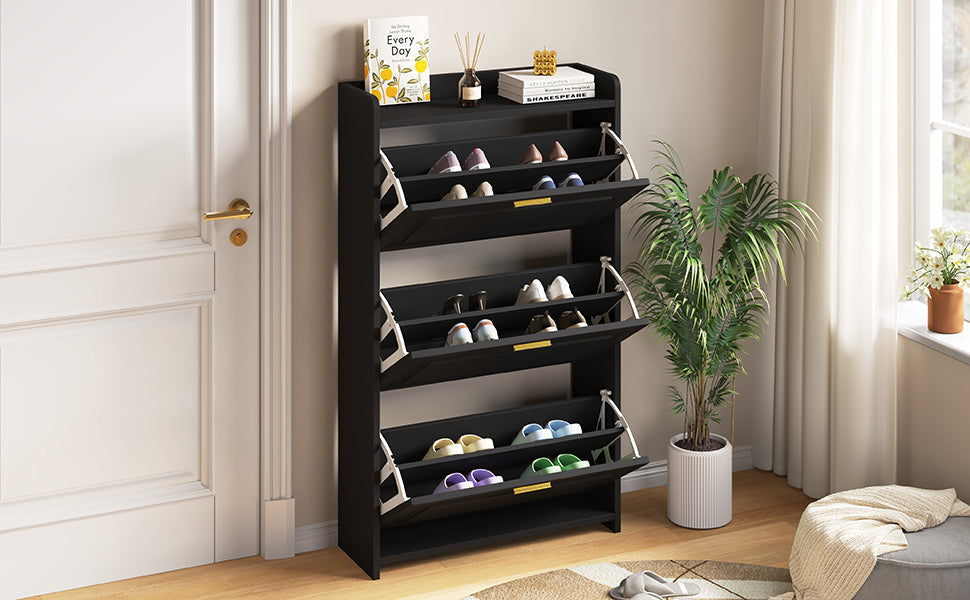 Shoe Cabinet 70x24x120cm 6 Compartments - Black