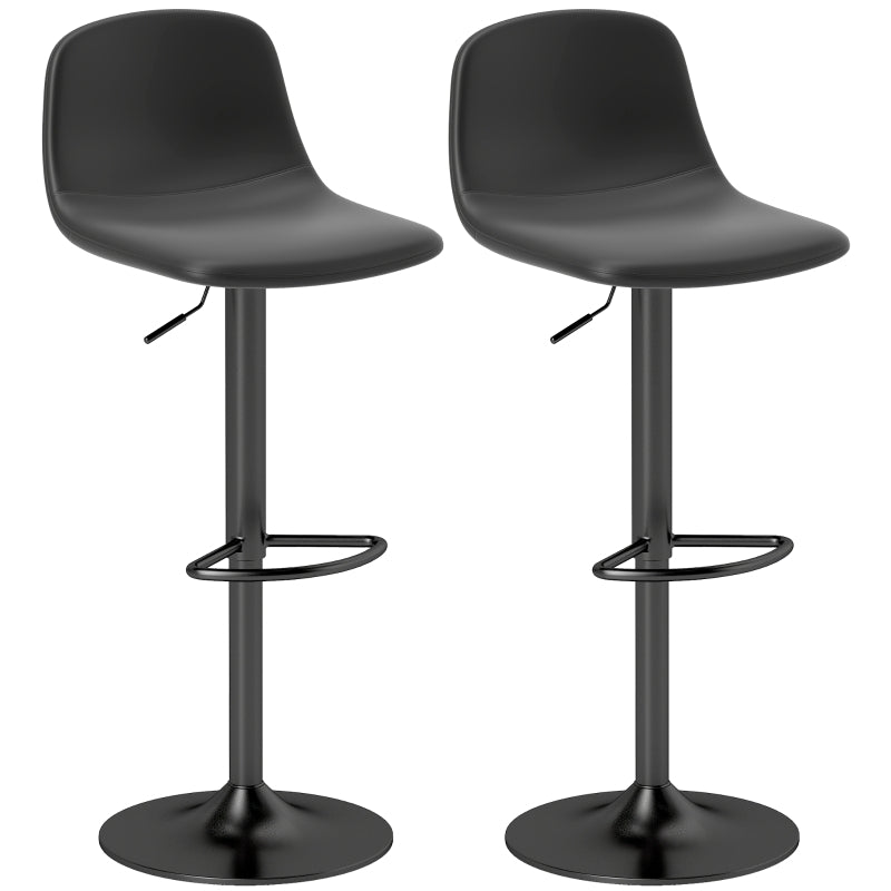 Bar Stool Set of 2, Height-Adjustable Swivel with Backrest & Footrest, Faux Leather, Black