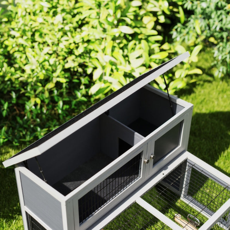 Rabbit Hutch, 2 Levels Foldable Roof Winterproof Solid Wood, Gray
