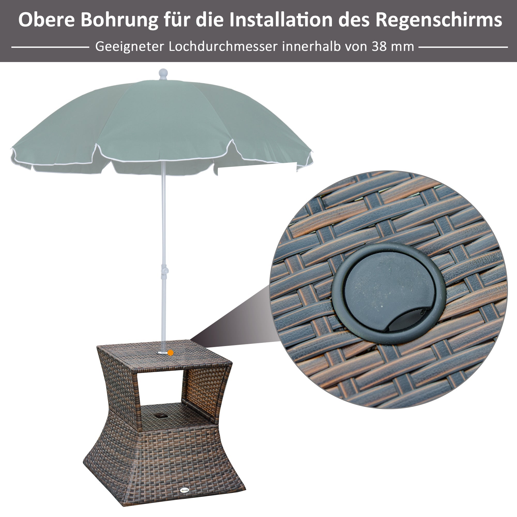 Garden Table Side Table Parasol Stand 54x54x55cm Polyrattan Brown