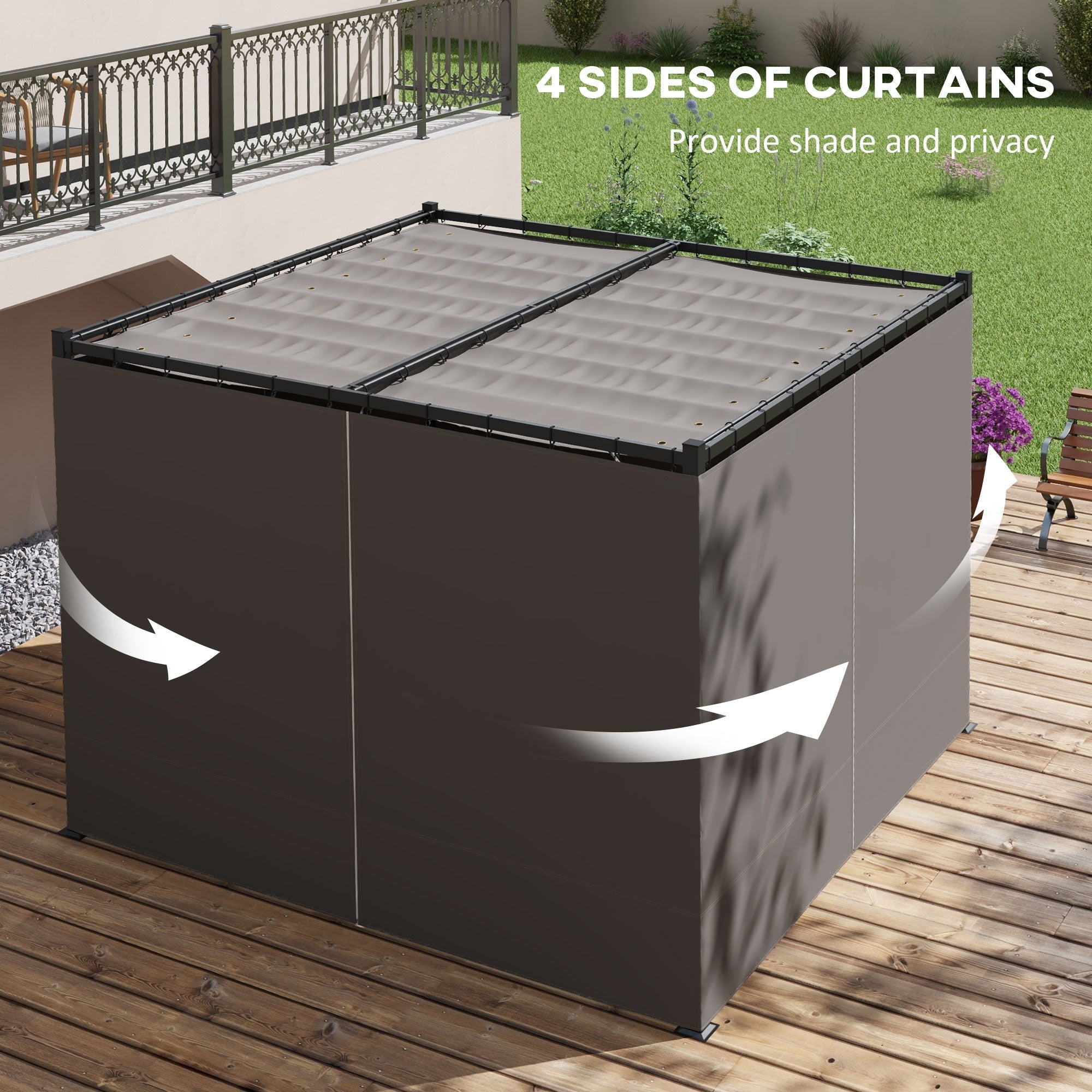3 x 3m bewegliche Pavillon-Pergola mit Vorhängen, metallgrau