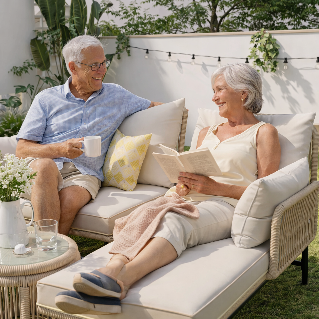 Garden Lounge Set L-Shaped Conversation Set with Table Iron Frame Beige Rope