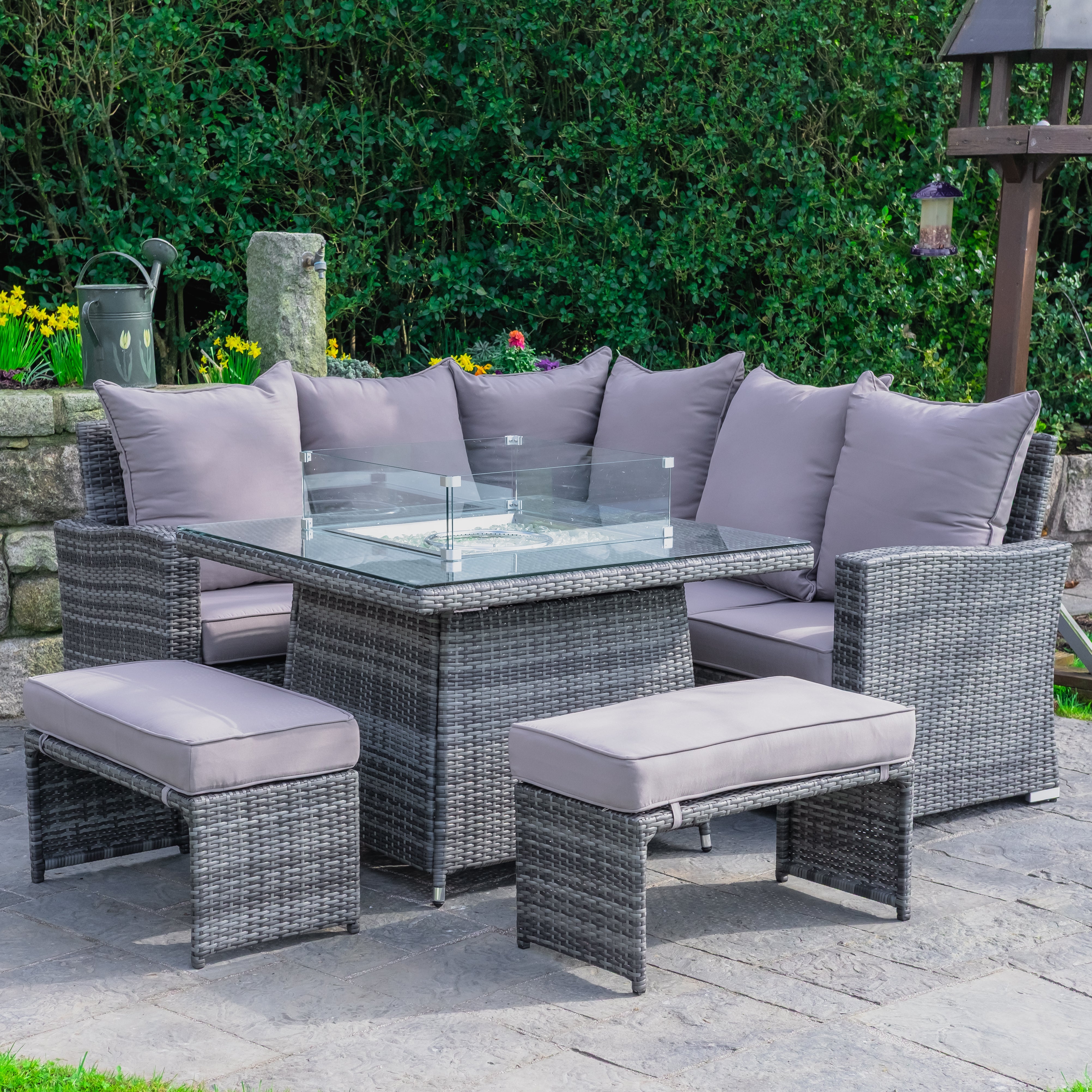 Parma - Corner Sofa Set with Square Firepit Table (Grey)