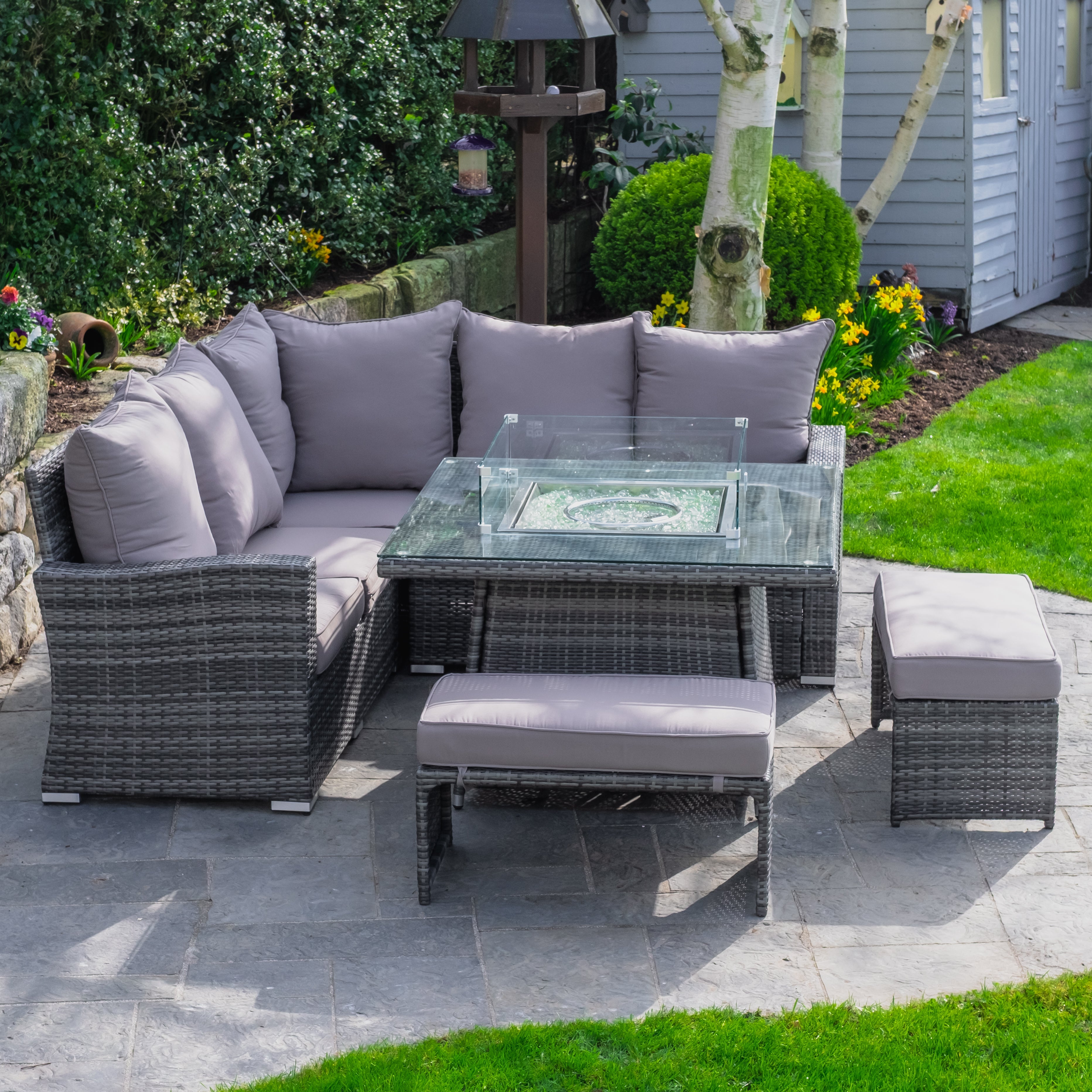 Parma - Corner Sofa Set with Square Firepit Table (Grey)