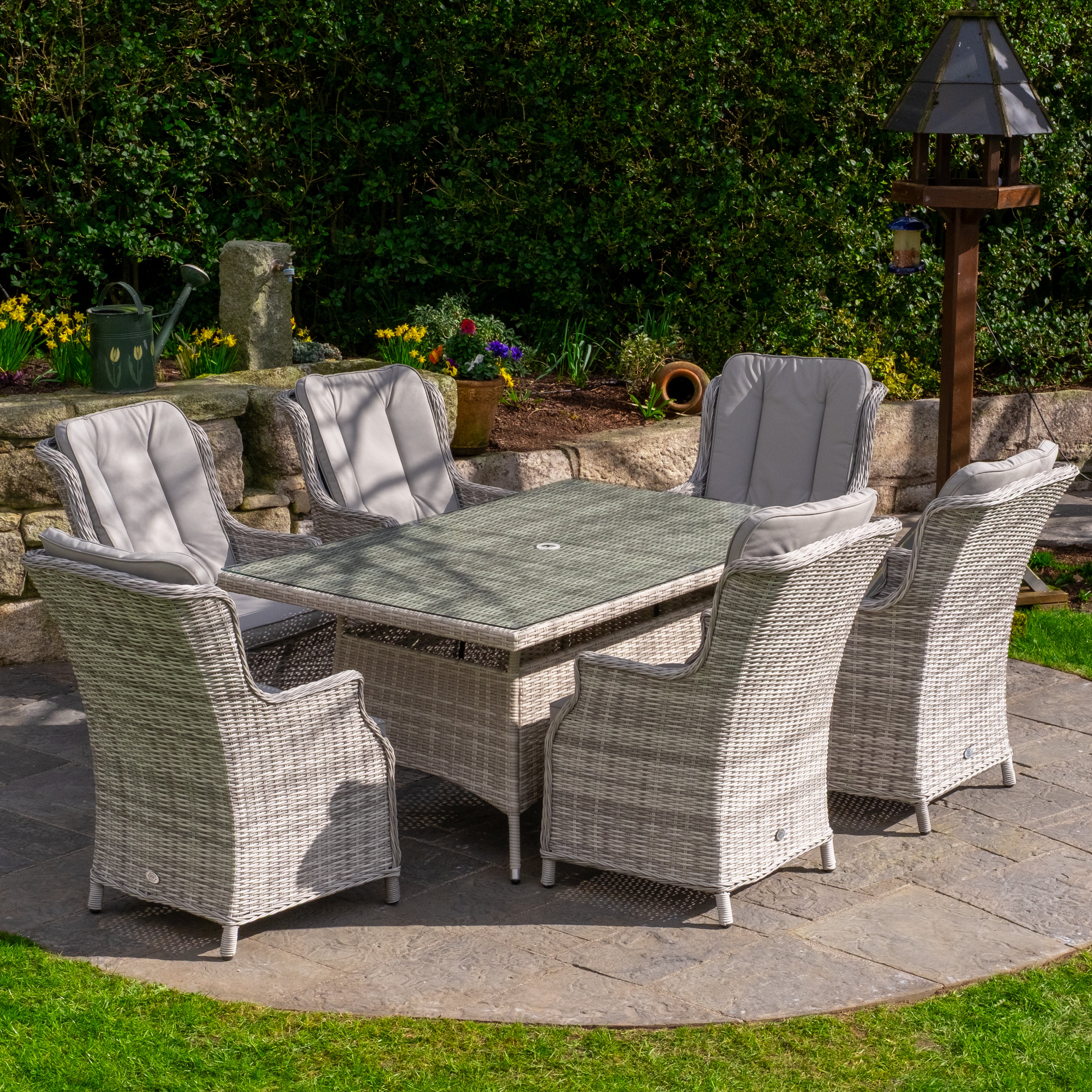 Parma Deluxe - 6 Seater Set with Rectangular Table (White Wash)