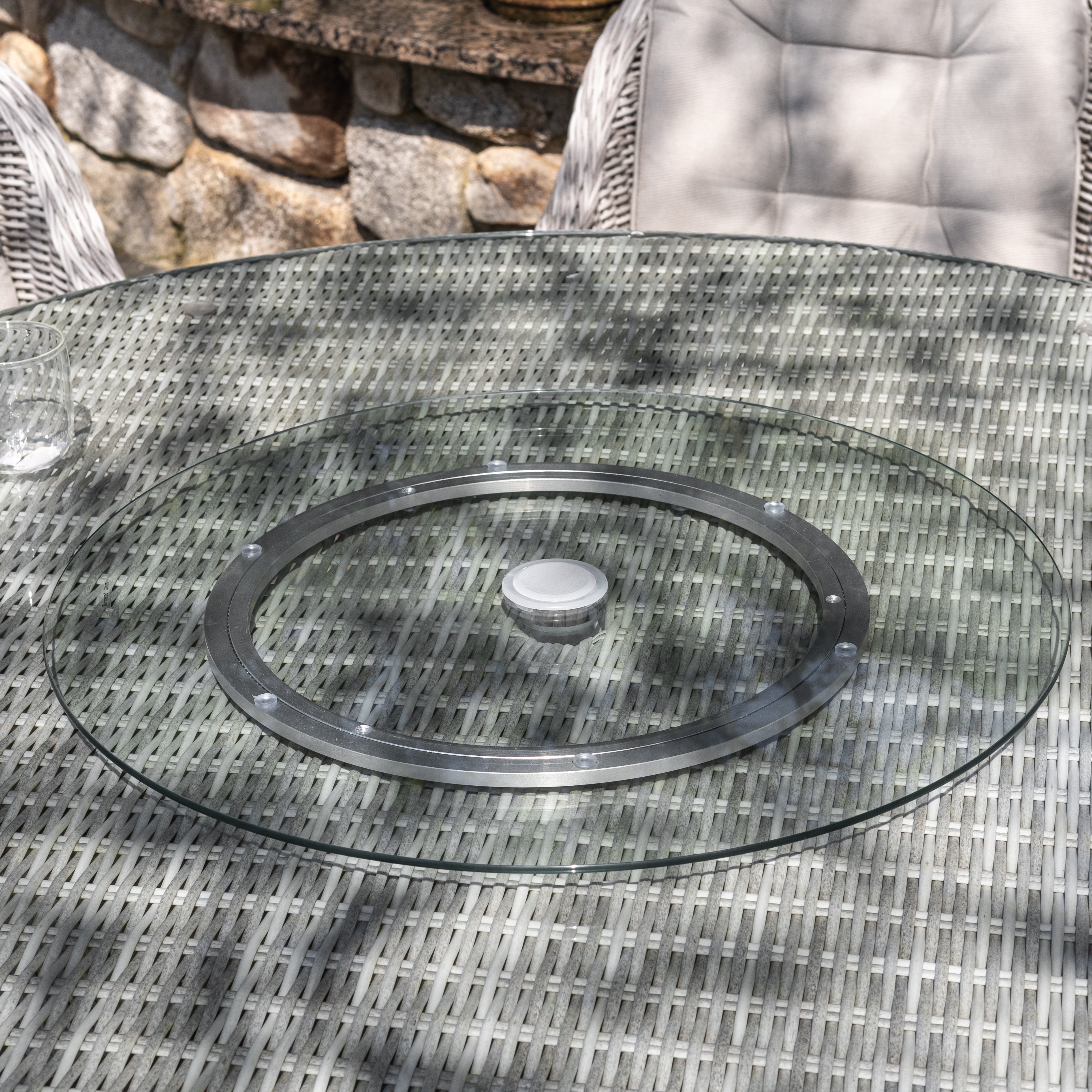 Sepino - 6 Seater Set with Round Table & Lazy Susan (Light Grey)