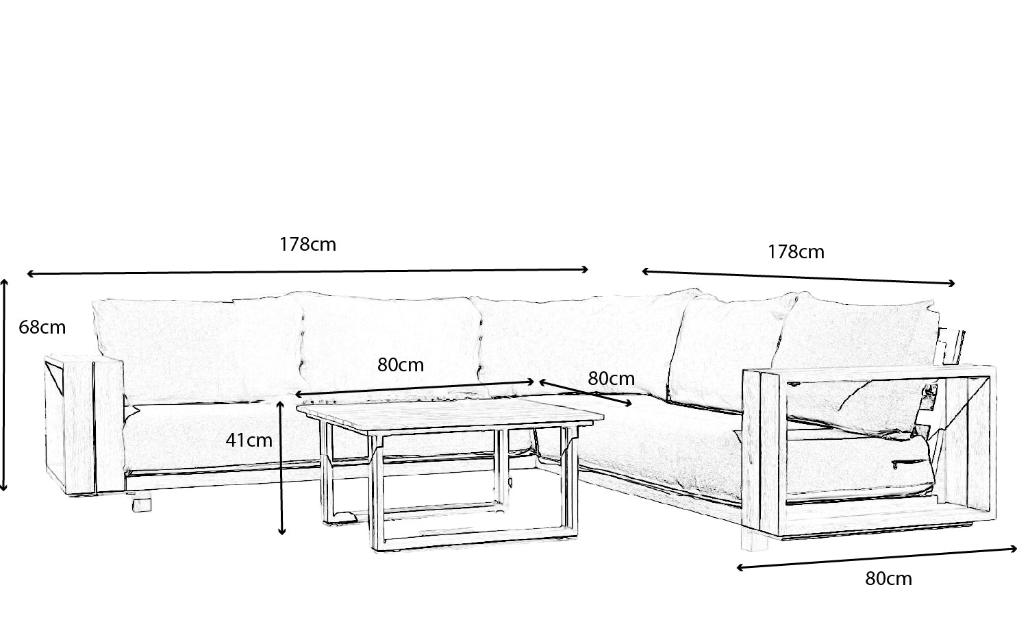 Darlington - Wood look Aluminium Corner Sofa Set with Coffee Table