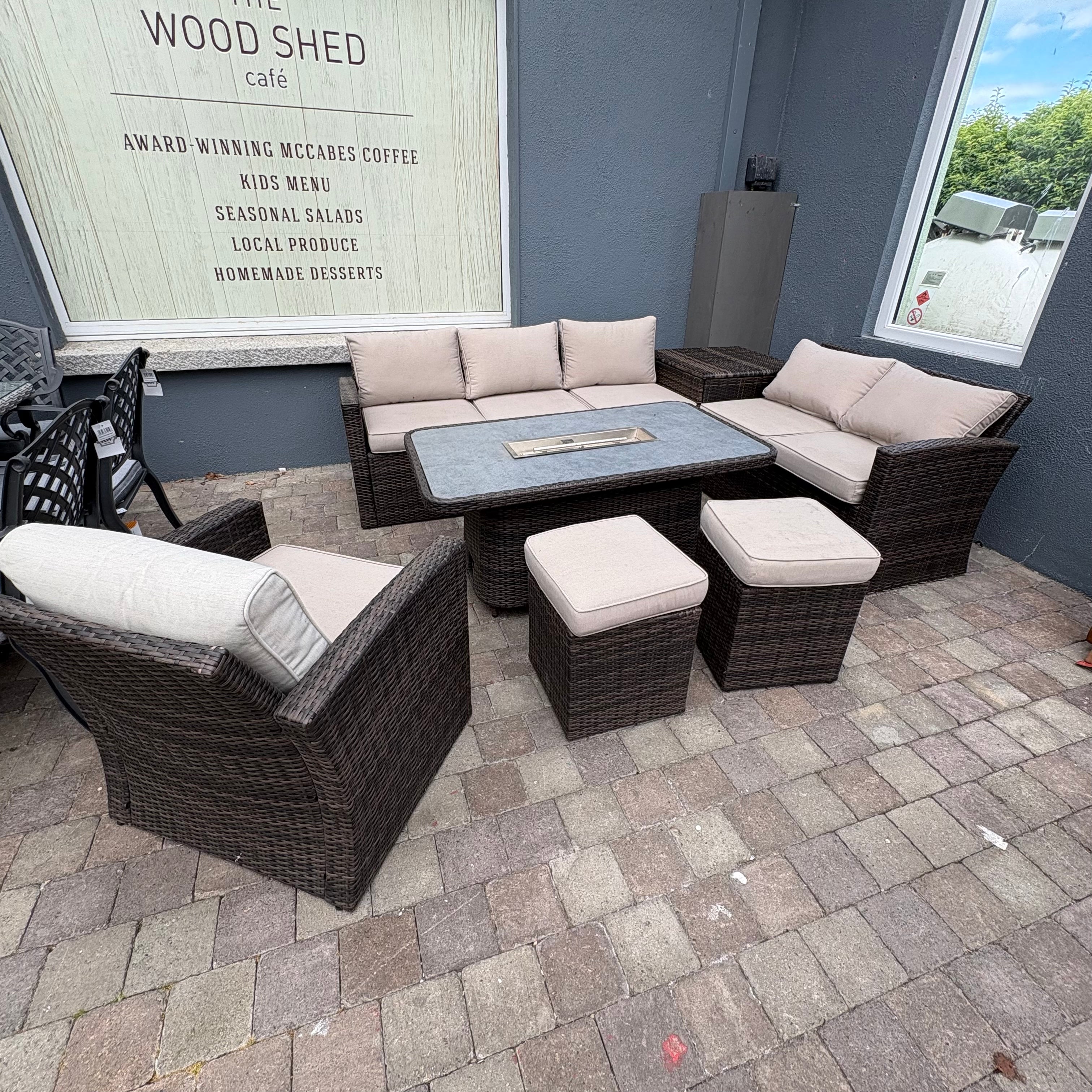 Corner sofa set with fire pit table