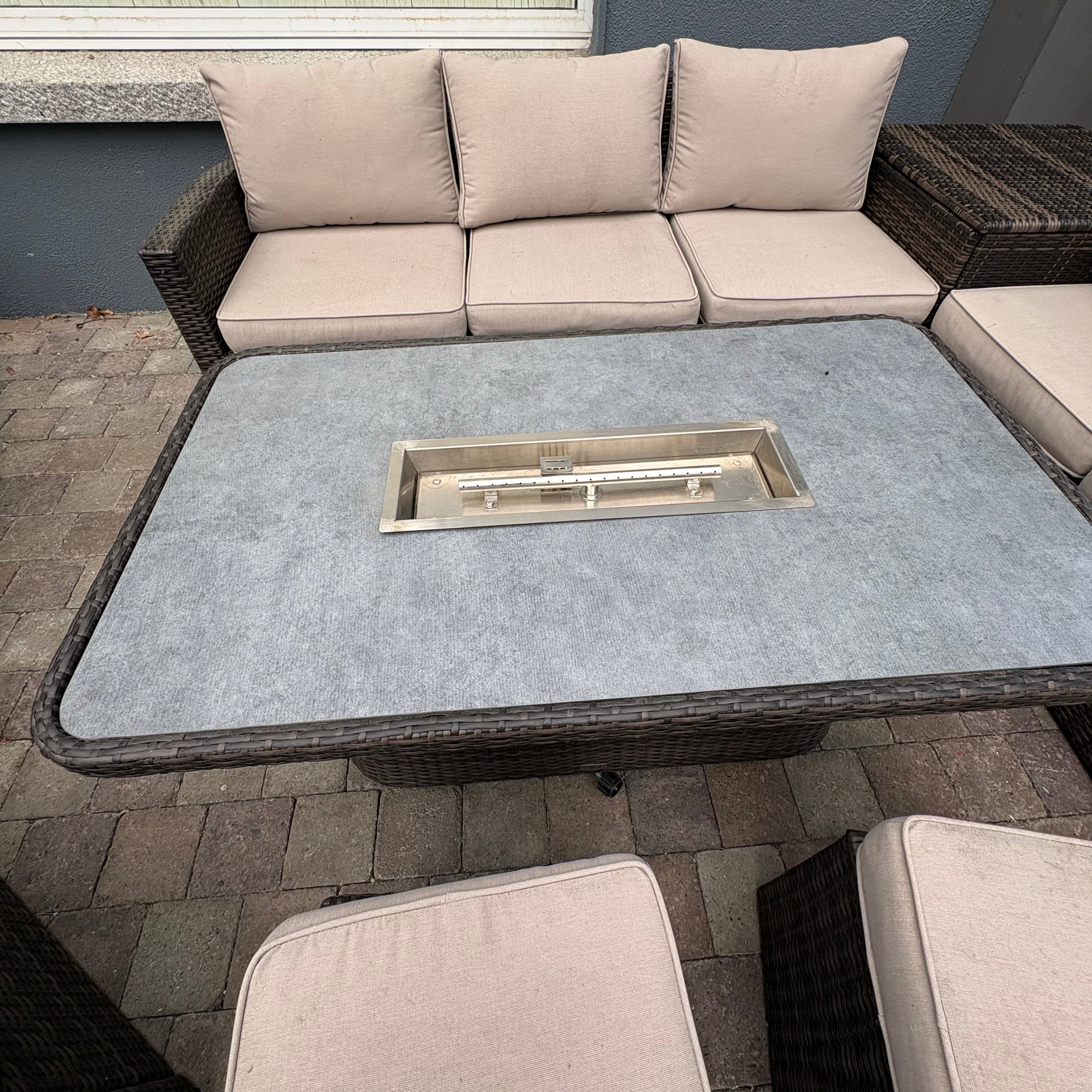 Corner sofa set with fire pit table