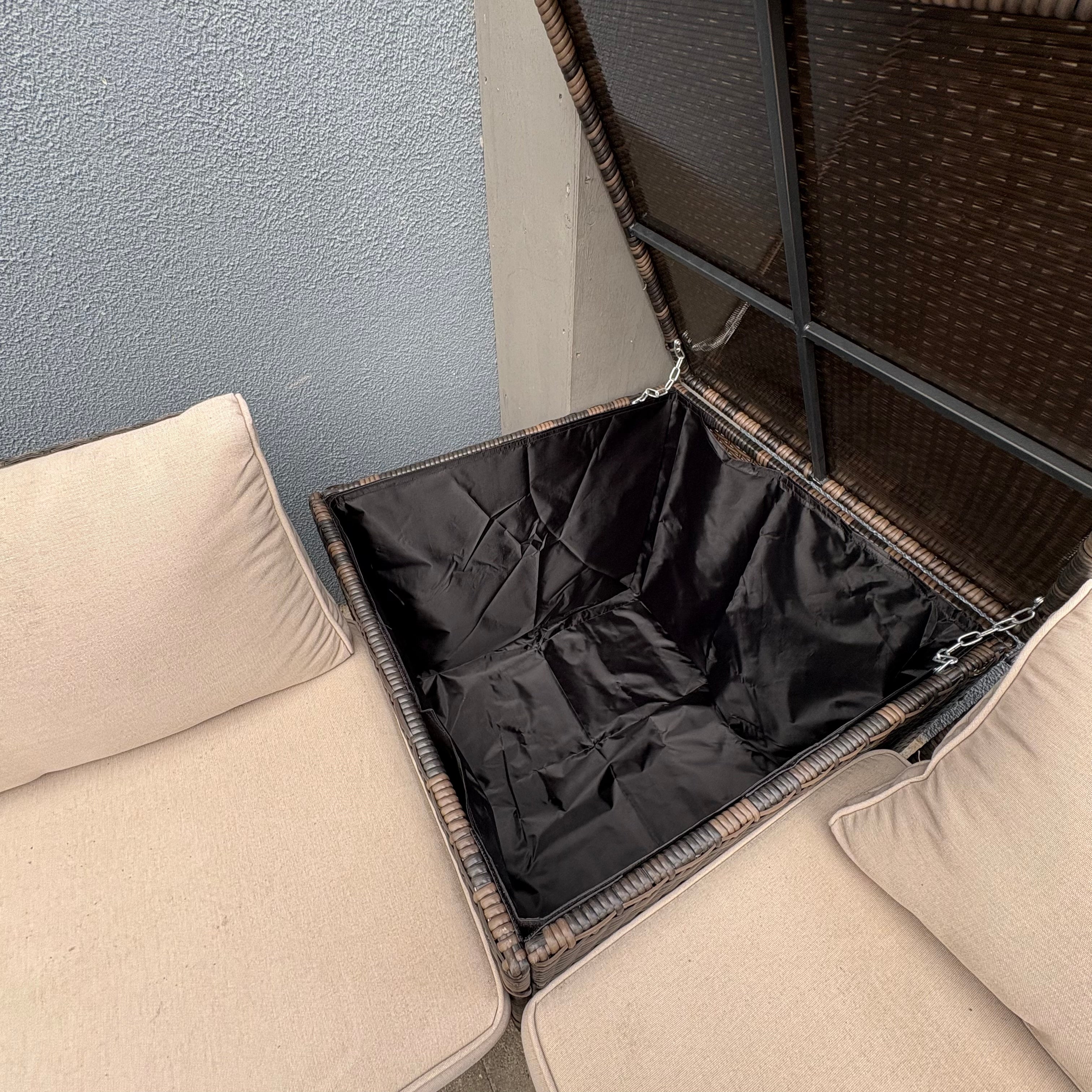 Corner sofa set with fire pit table