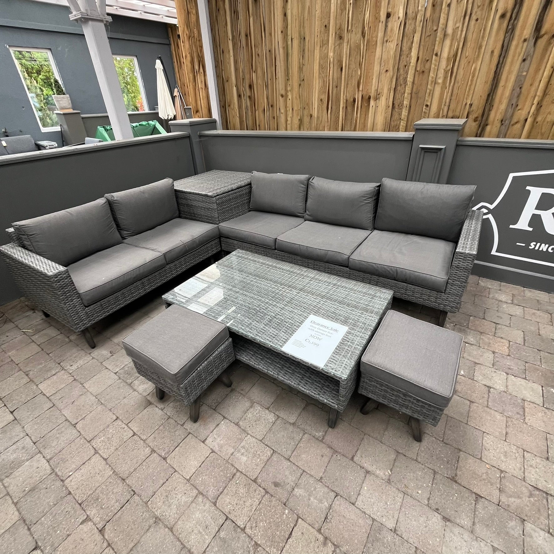 Corner Sofa Set with Storage Box - Grey