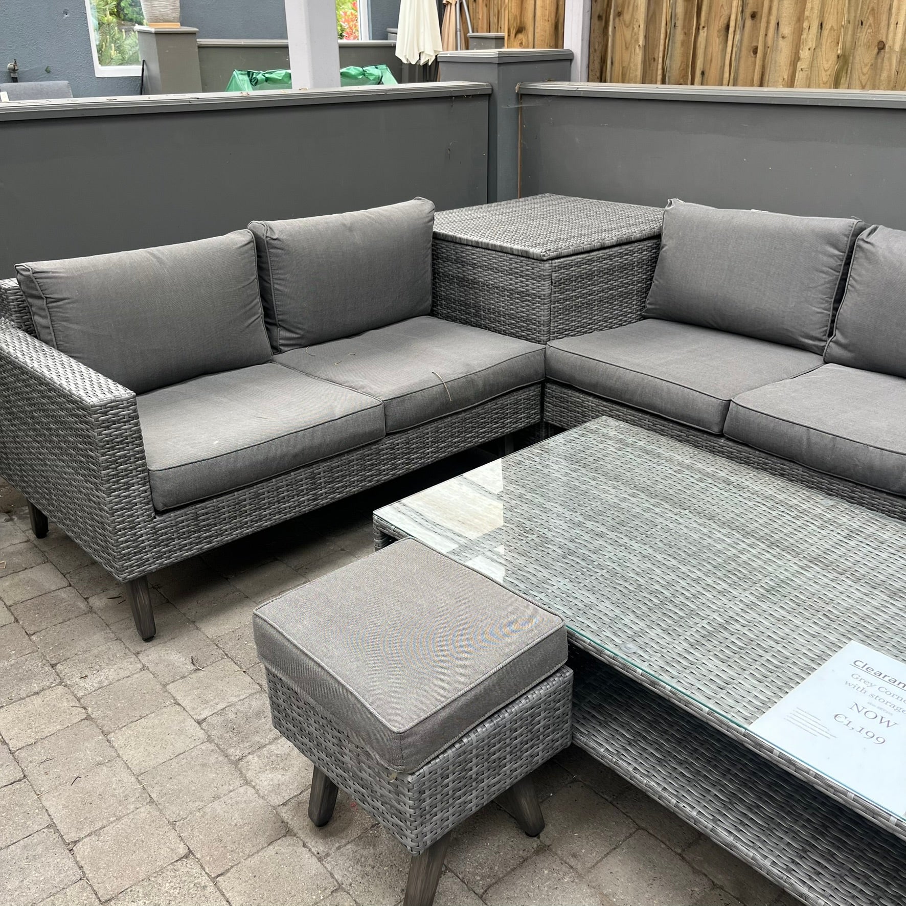 Corner Sofa Set with Storage Box - Grey