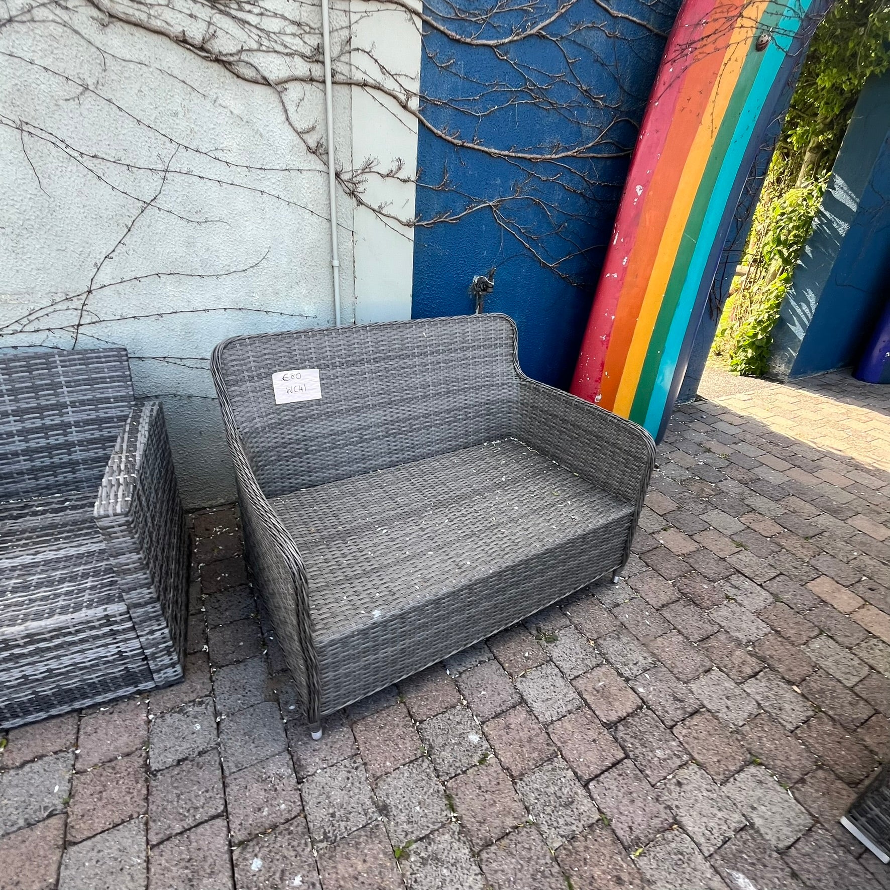 Rattan 2 Seater Sofa Small Grey - Clearance