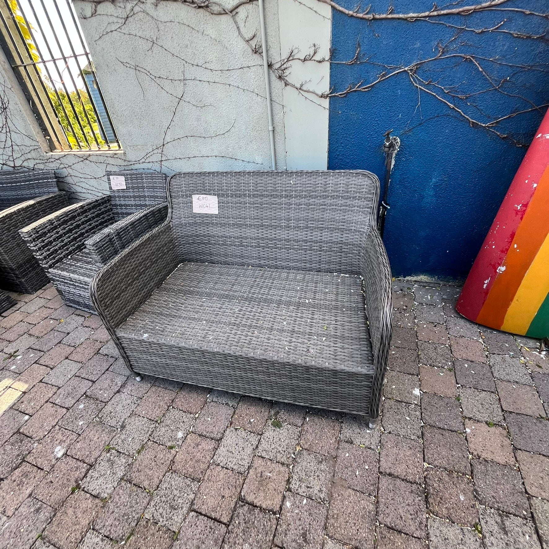 Rattan 2 Seater Sofa Small Grey - Clearance