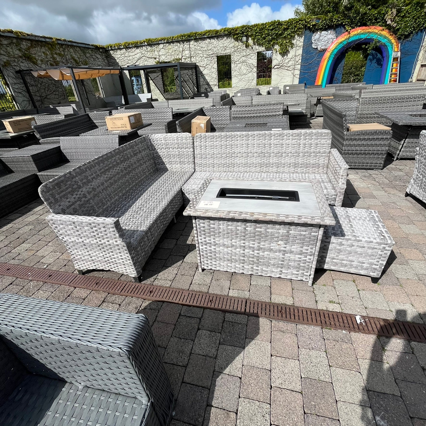 Venice Corner with Firepit Table - No Cushions- Clearance