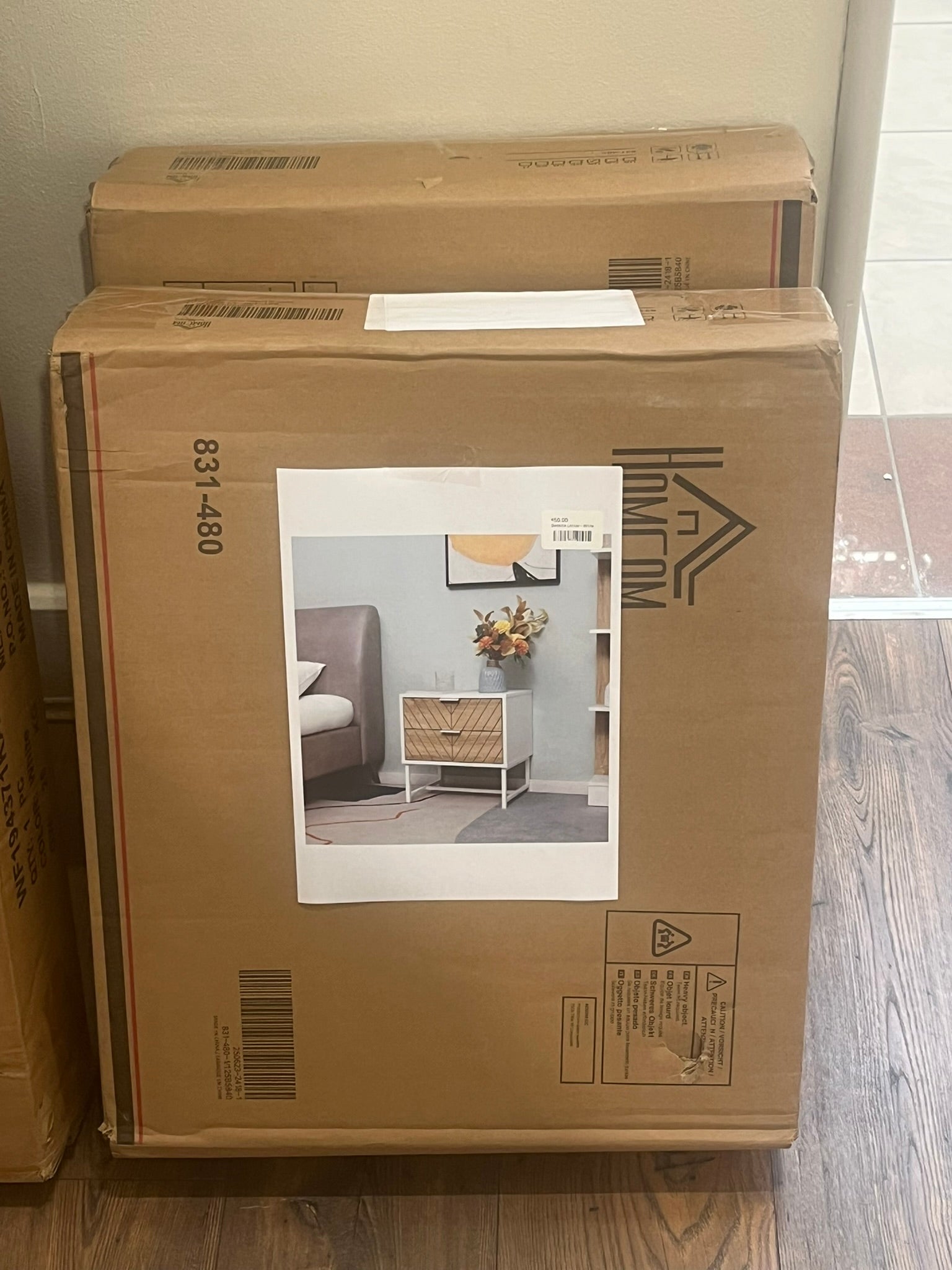 Modern Bedside Table with 2 Drawers, Sofa Side Table, White and Oak - Clearance