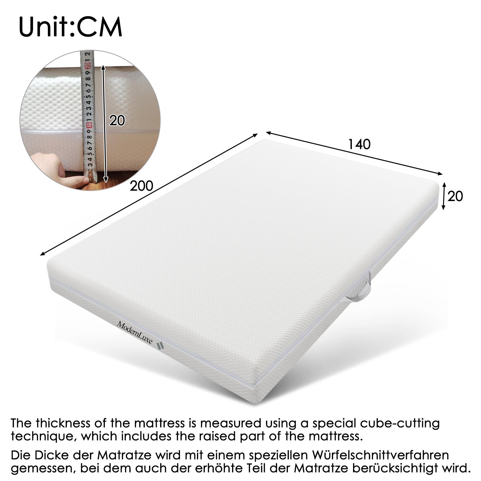 Cold Foam Double Mattress 140x200 7-Zone Comfort Foam, 20cm High - Clearance