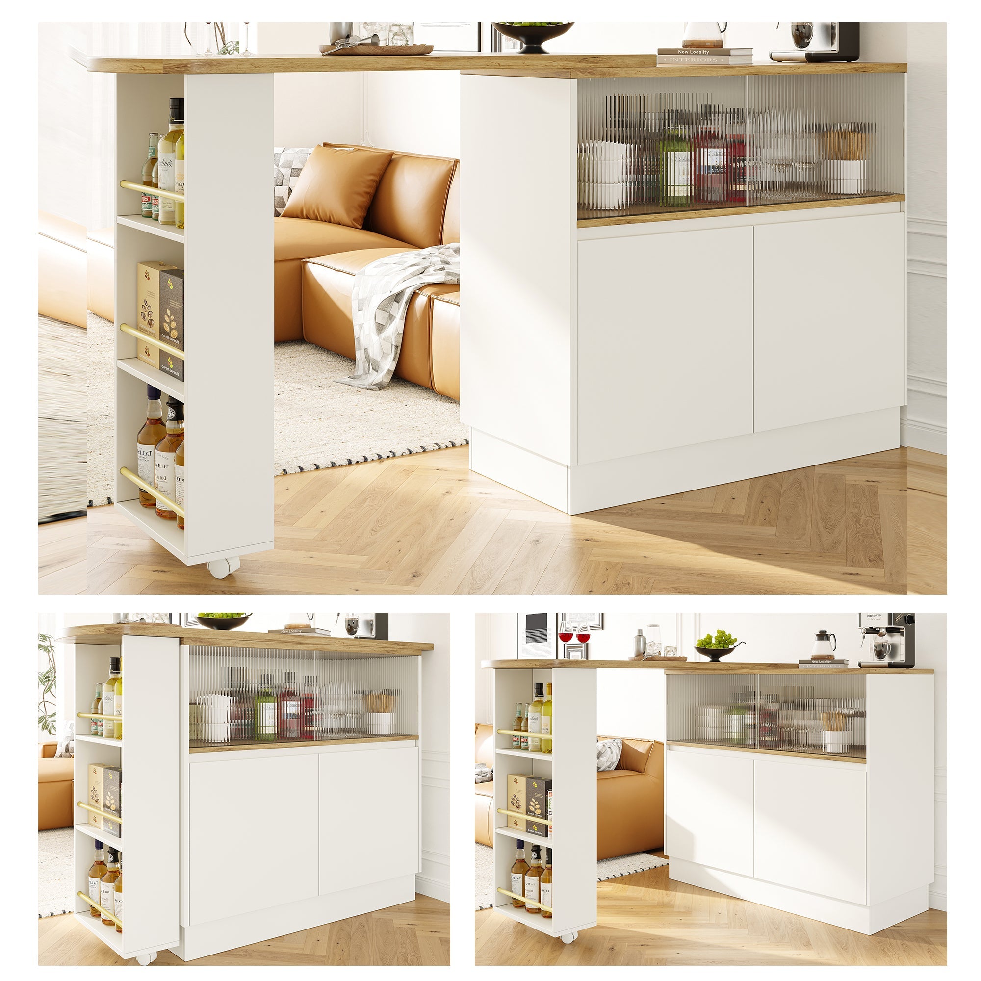 360° Swivelling High Table (90x45x100cm) with Sliding Glass Door & Storage, White MDF  - Clearance
