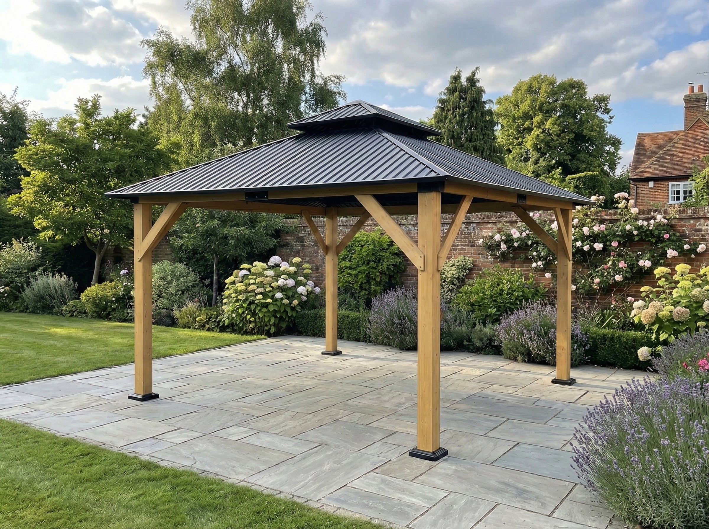 Ottawa - 3 x 3.65m Cedar Wood Pergola with Double Roof