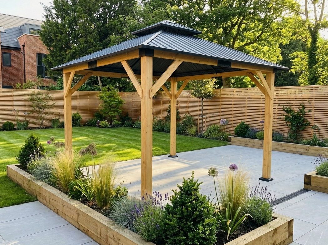 Ottawa - 3 x 3.65m Cedar Wood Pergola with Double Roof