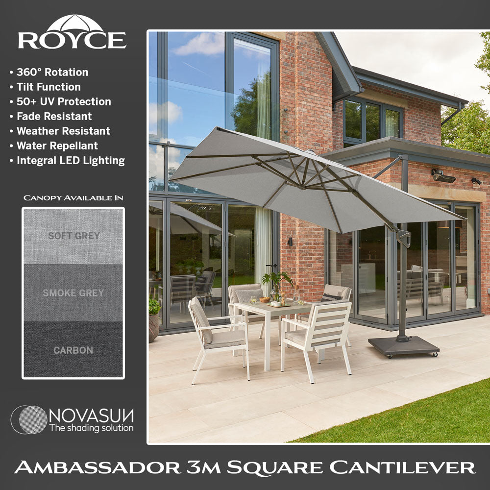 Royce - Ambassador LED Cantilever Parasol with Novasun™ Carbon Canopy