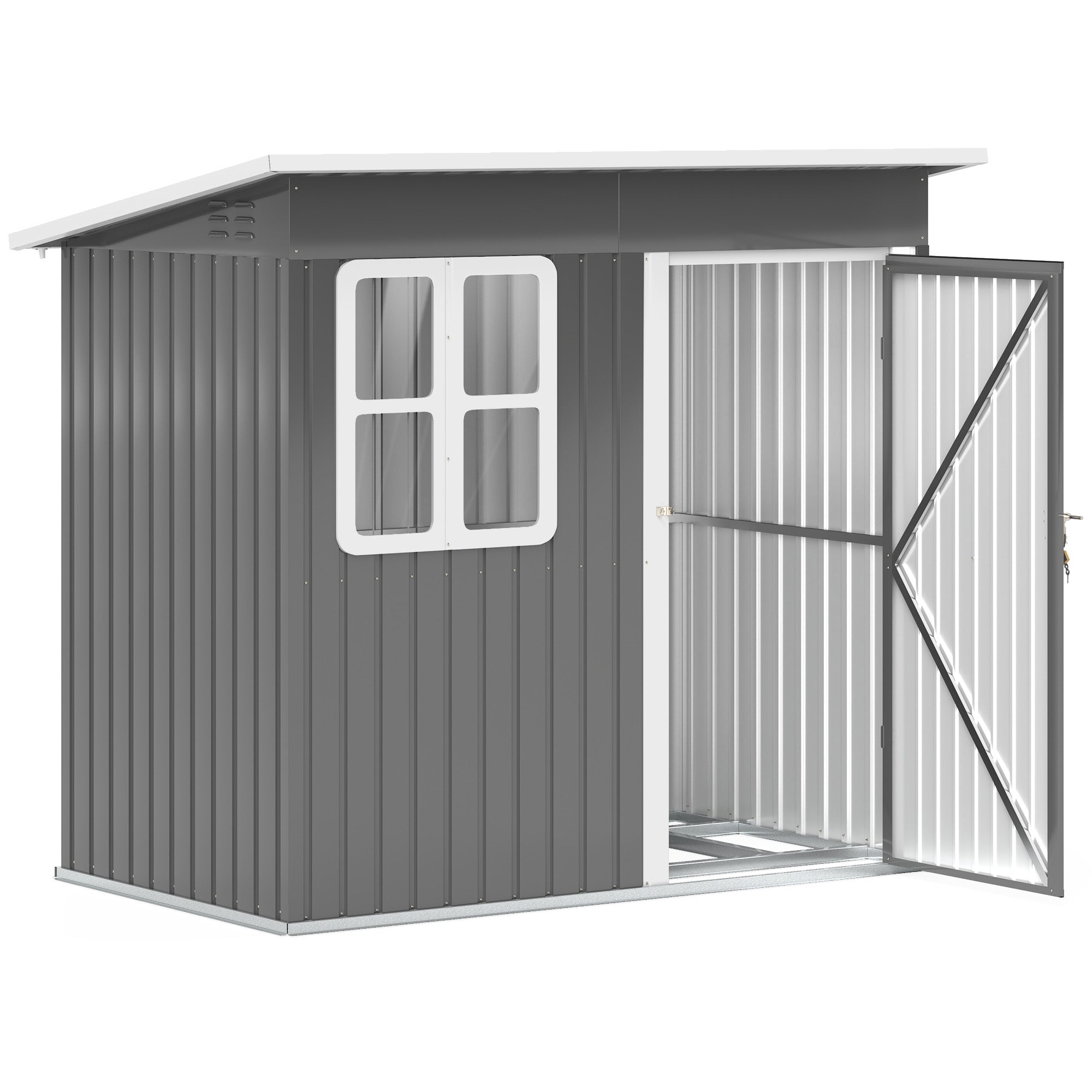 7 x 4ft Garden Shed, Galvanised Steel with Lock - Grey - Clearance