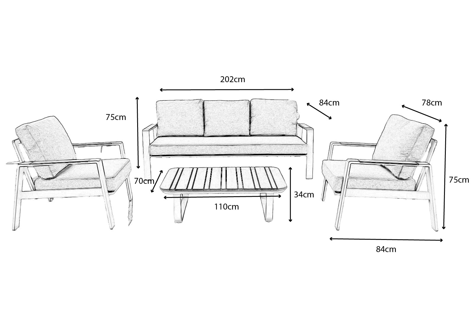 Thornbury - Aluminium Slatted Sofa Set