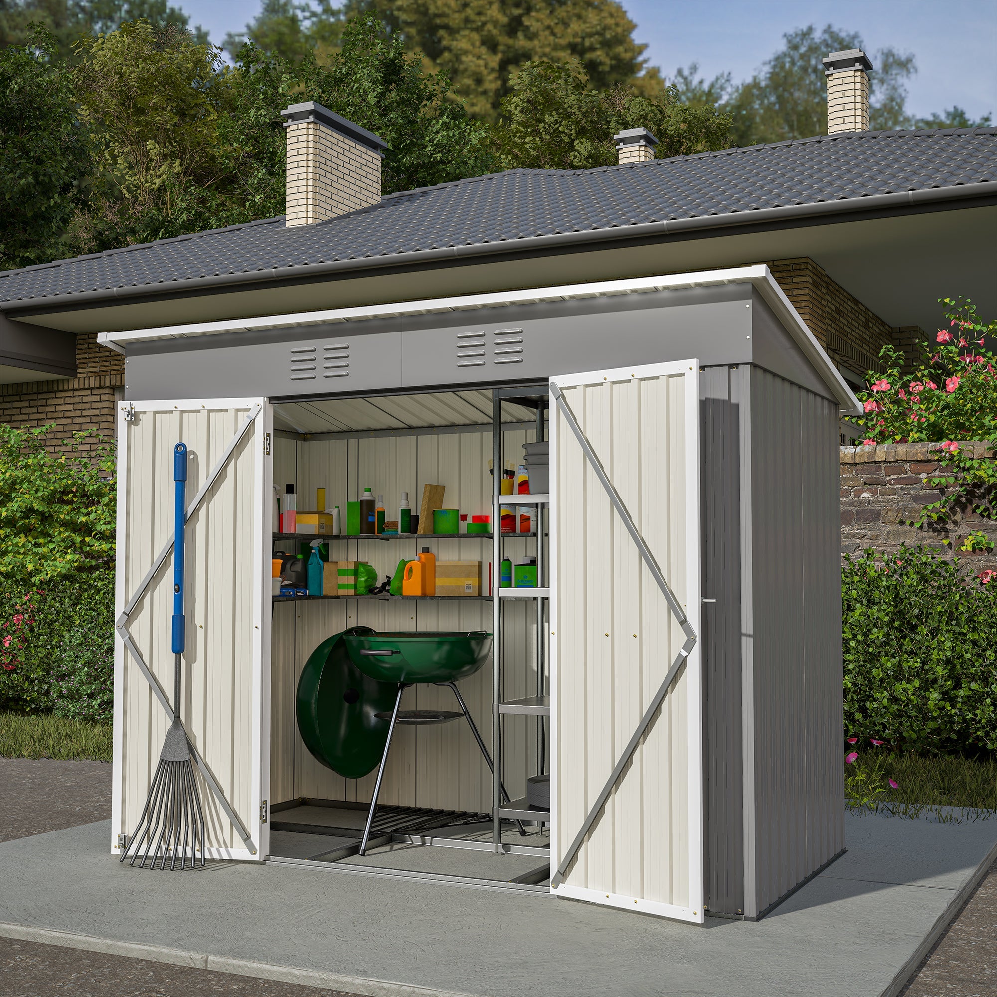 Metal Tool Shed 8x4 FT, Weatherproof, Gray - Clearance