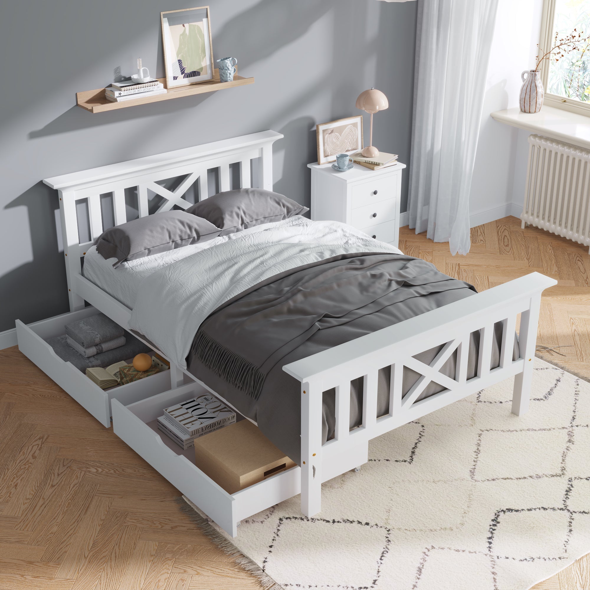 Wooden Bed Frame with Drawers Single - Clearance